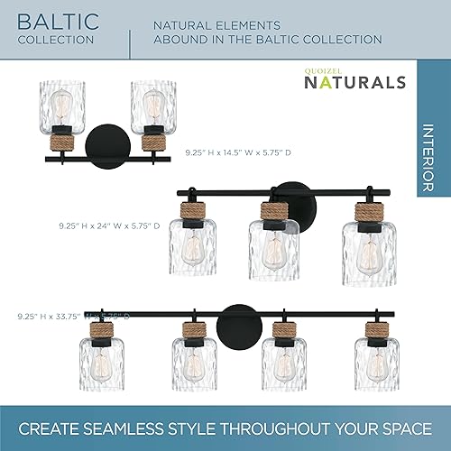 Miniatura 5 de Quoizel Naturals Baltic - Luces de tocador modernas, 24 pulgadas, 3 luces, color negro mate y cristal de agua transparente, accesorios de