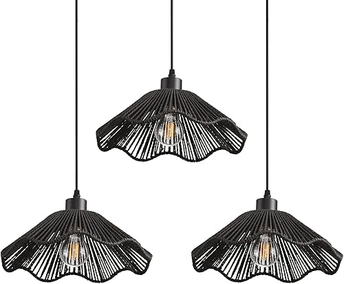 Miniatura 10 de 3 Pack Woven Pendant Light Fixtures,10.2" White Rattan Pendant Lights Farmhouse Basket Light Fixture Adjustable Boho Hanging Lamp for Kitchen Island