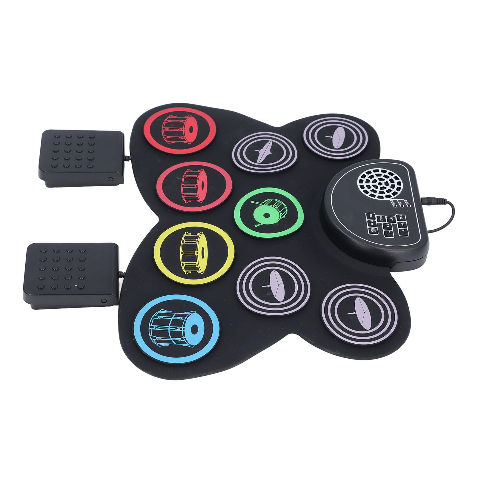 Batería Electrónica Enrollable, 7 Pads con Altavoz Incorporado y Grabación, Kit Portátil Recargable para Auriculares, for Práctica en Casa, Músicos Principiantes, Niños y Regalo Ideal