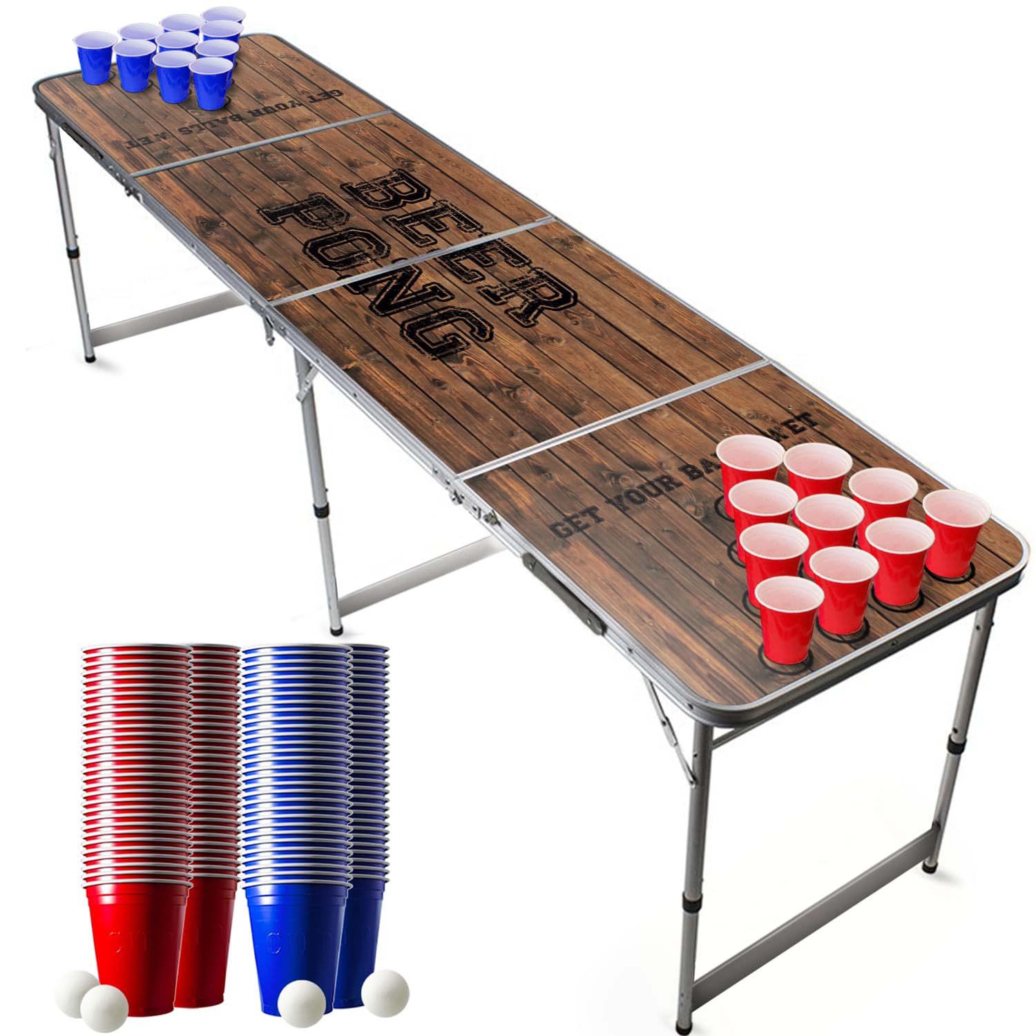 Beer Pong Official Full Set | Old School | 1 Table + 120 Cups (60 Blue & 60 Red) + 6 Balls | Complete Pack | Premium Quality | Official Table | Scratchproof | House Party | OriginalCup®