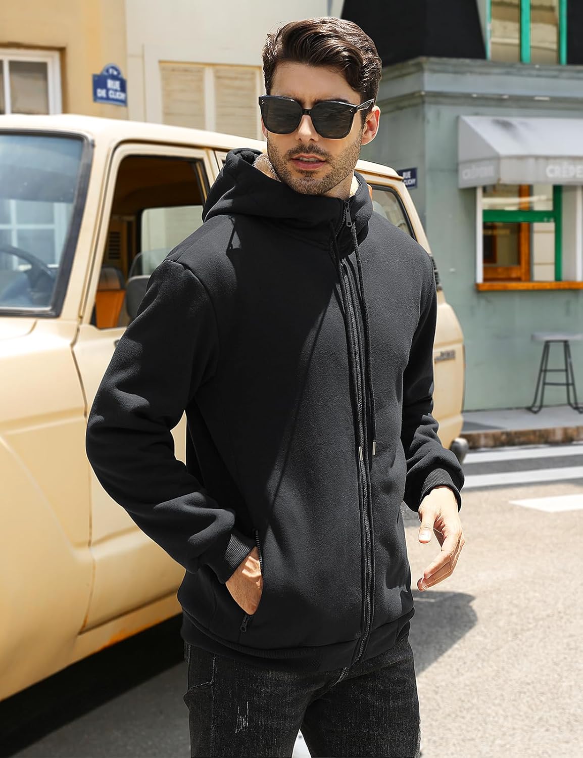 Men's Fleece Hoodie Winter Zip Up Sweatshirt Sherpa Lined Jacket Heavyweight Hoodies Pullover Warm Coat Hooded - Image 3