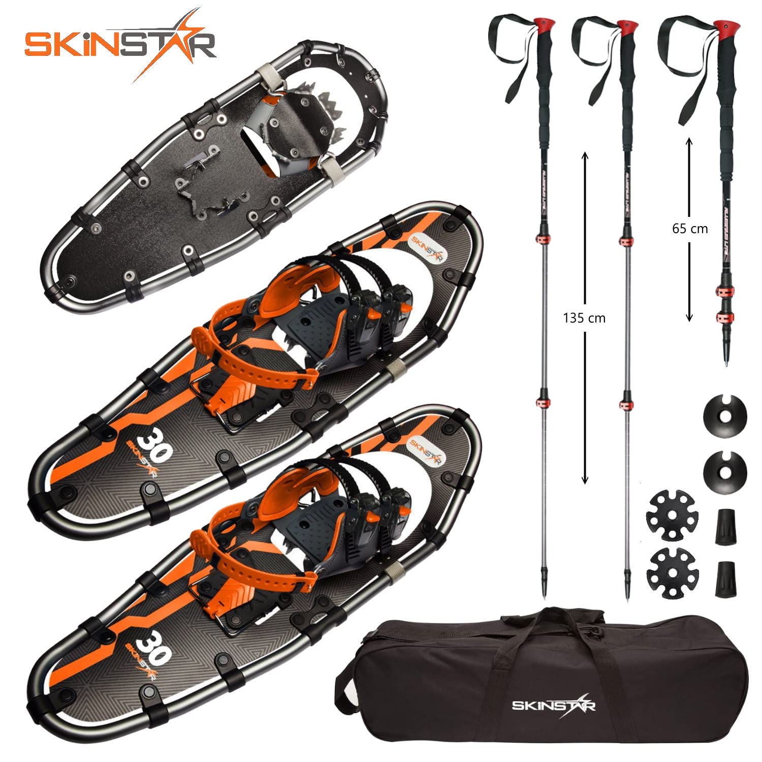 SkinStar Racchette da neve da 30", con telaio in alluminio, per escursioni da neve Tourenski fino a 130 kg