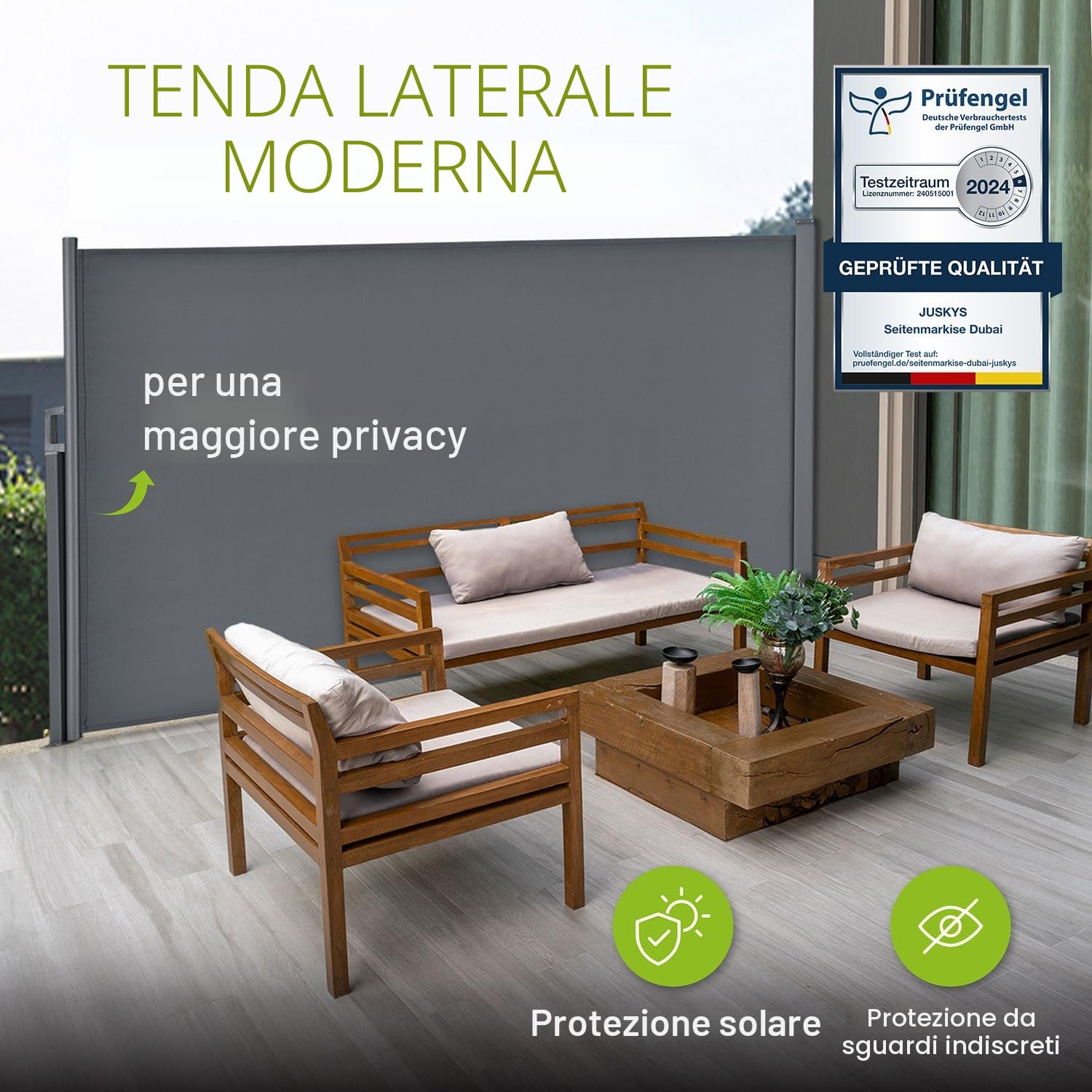 Juskys Tenda laterale Dubai 500 x 160 cm estensibile coprente frangivista frangivento balcone terrazza antracite