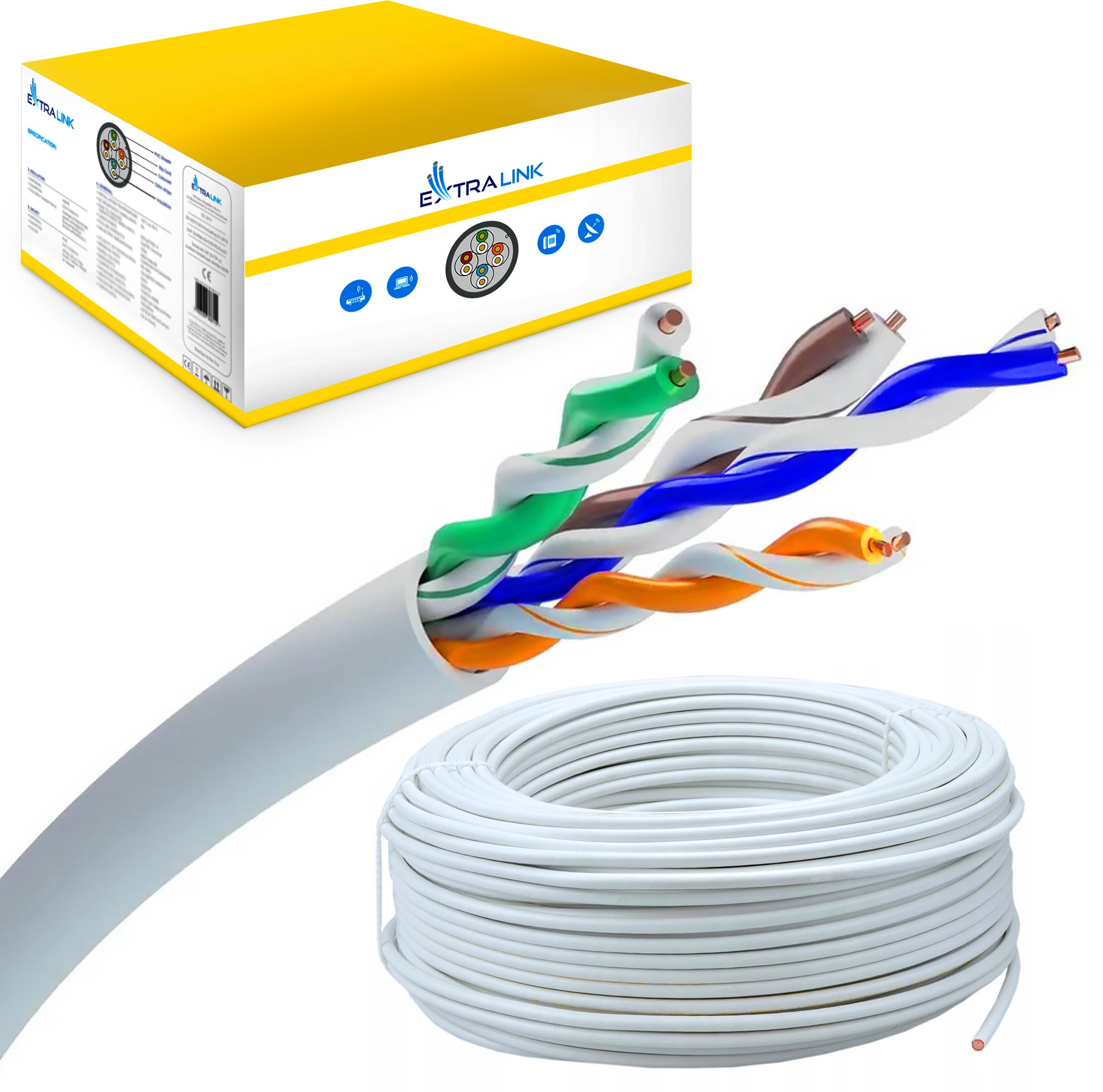 EXTRALINK Câble Ethernet CAT5e 25M vers l'intérieur, Câble Réseau LAN – 100% Cuivre, blindé U/UTP, compatible PoE, résistant aux UV, avec gaine extérieure en PE durable et résistante aux intempéries