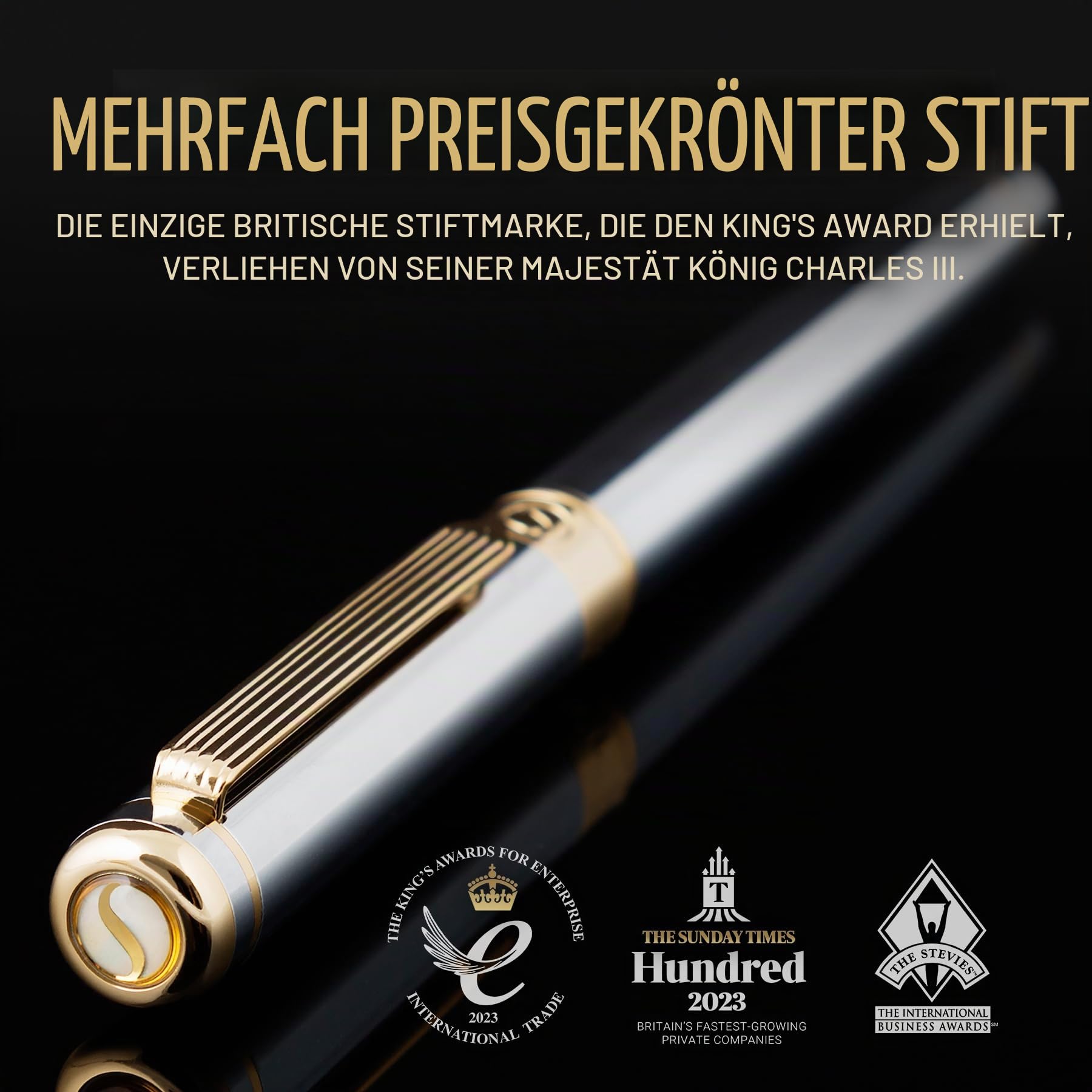 Scriveiner Silber Füllfederhalter Füller Edel mit Echtgold-Finish, Schmidt vergoldete Feder (mittel), Bestes Geschenk für Herren und Damen, Manager, Führungskräfte (Silber Chrom)