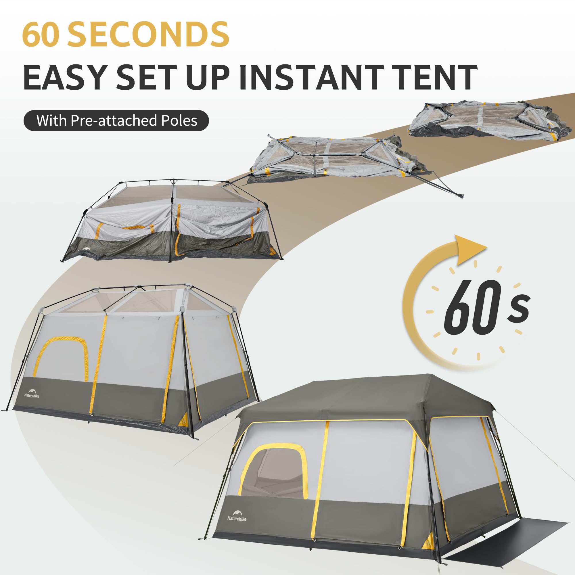 Naturehike Cape - Tienda de campaña grande para 6 personas, resistente al agua, tipo túnel PU3000 mm para viajes familiares, camping y viajes en coche