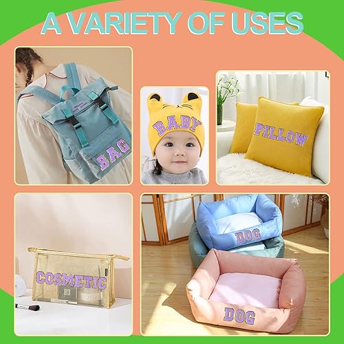 Miniatura 7 de Yhsheen 26 parches de letras doradas bordadas autoadhesivas con brillantina dorada, parches de reparación de letras de chenilla, apliques para tela,