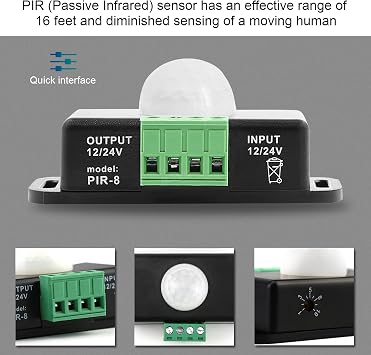 Body Infrared Light Switch,12V-24V PIR Sensor LED Motion Sensor Switch Motion Timer Function Sign Control PIR Controller,ForLED Strips Lighting (2 Pcs-Black)