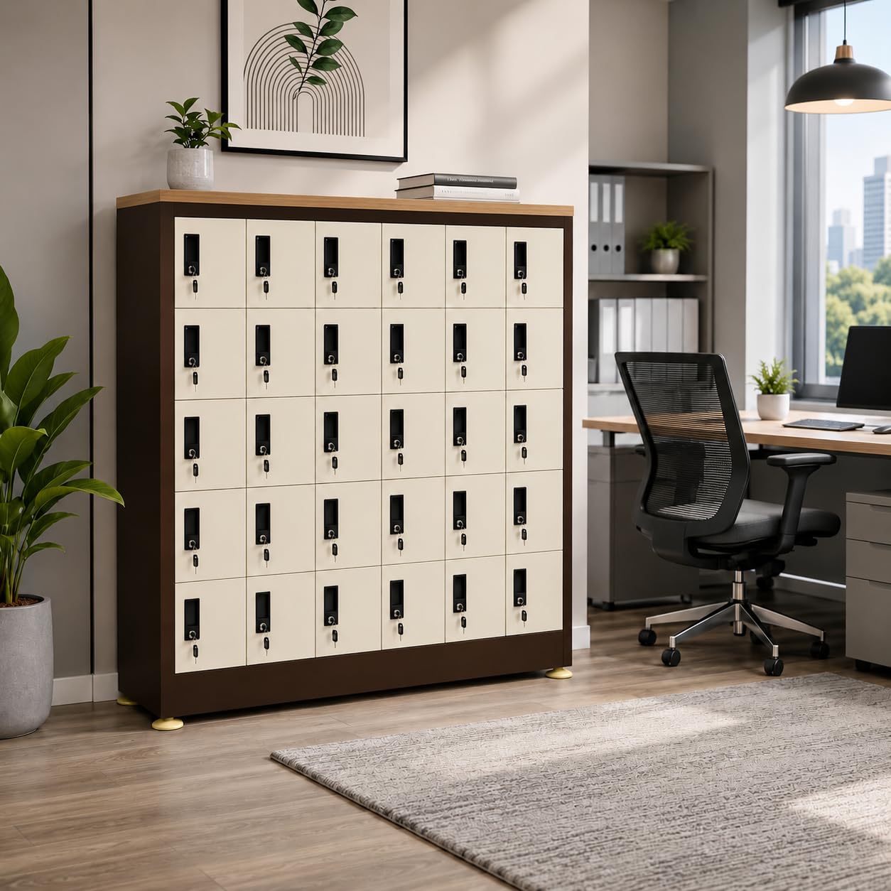 Shubham Furniture 30-Door Mobile Locker Cabinet | Lockable Heavy-Duty Steel Compartments for Phones, Wallets & Valuables | Powder-Coated Brown Finish for Office, School, Gym, Warehouse-image-6