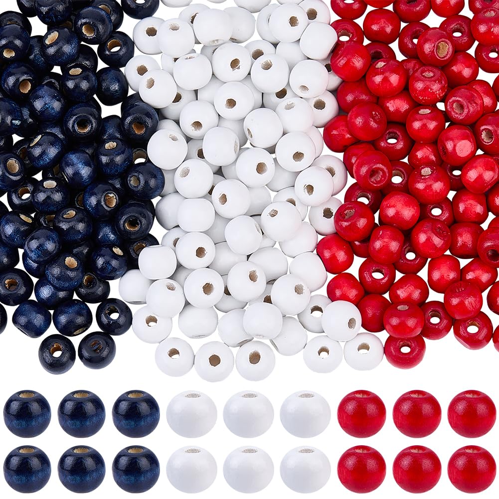 Perles rouges blanches et bleues 10mm SUNNYCLUE en bois pour bracelet