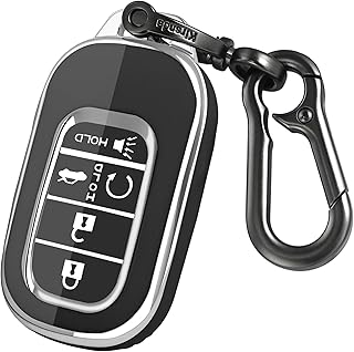 for Honda Key fob Cover,case with Keychain,Soft TPU Protection Key Shell/Skin,5 Buttons fit 2022 2023 Accord Civic HR-V CR-V Pilot Remote Key(Black)