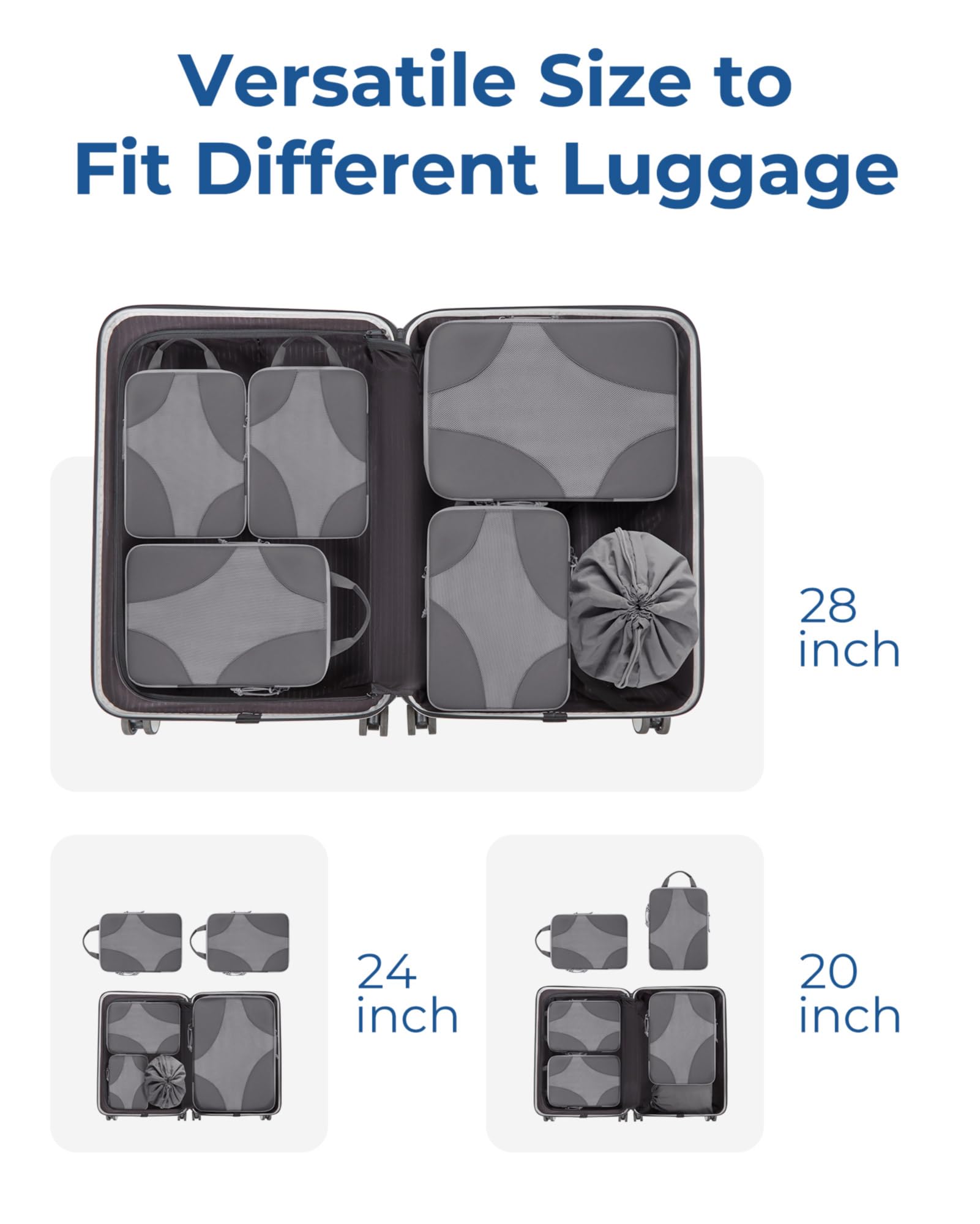 BAGSMART Packing Cubes Compression 6 sztuk, Organizer do plecaka walizki torby pakujące, Podróżne worki kompresyjne wodoszczelne kostki do pakowania kompresja, Travel Essentials Organizer do walizki
