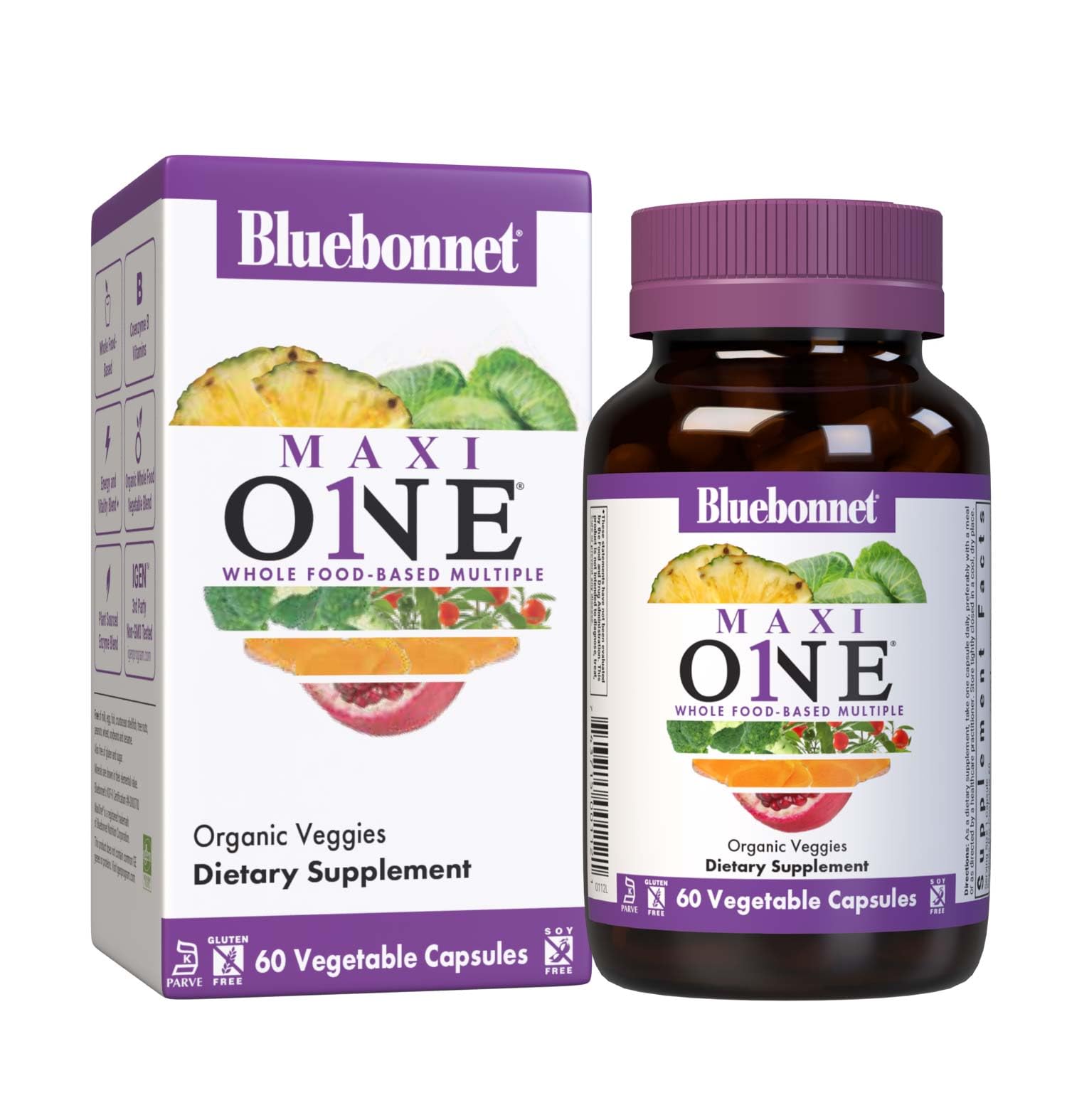 Bluebonnet Nutrition Maxi One (with Iron), Whole Food Multiple, Enzymes, Energy, Vitality, Gluten & Dairy & Soy Free, Kosher, Vegetarian Friendly, Non-GMO, 2 Month Supply, Beige, 60 Count 1