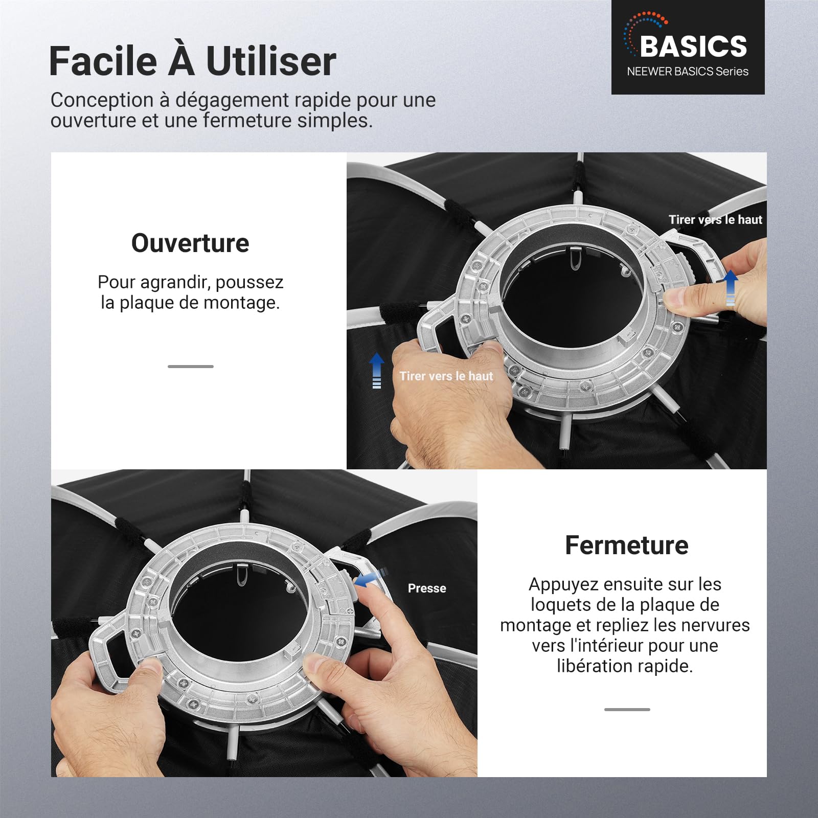 NEEWER Basics Softbox Parabolique,25,6" Monture Bowens, Diffuseurs/Grille/Sac Inclus, Compatible avec Aputure 150c, Compatible avec Godox SL60w NEEWER FS300C FS230C FS150B HB80C CB200C Q6 Q300, NS63P