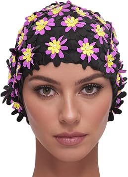 Swim Cap Floral Petal Retro Style Bathing Caps for Women