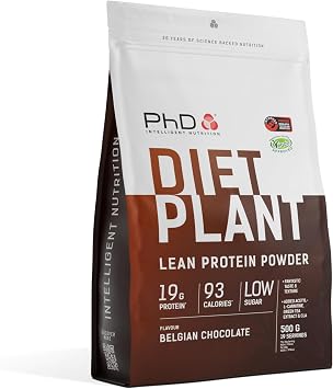 PhD Nutrition Diet Plant, Vegan Protein Powder Plant Based, Belgian Chocolate, High Plant Protein, 20 Servings Per 500g Bag