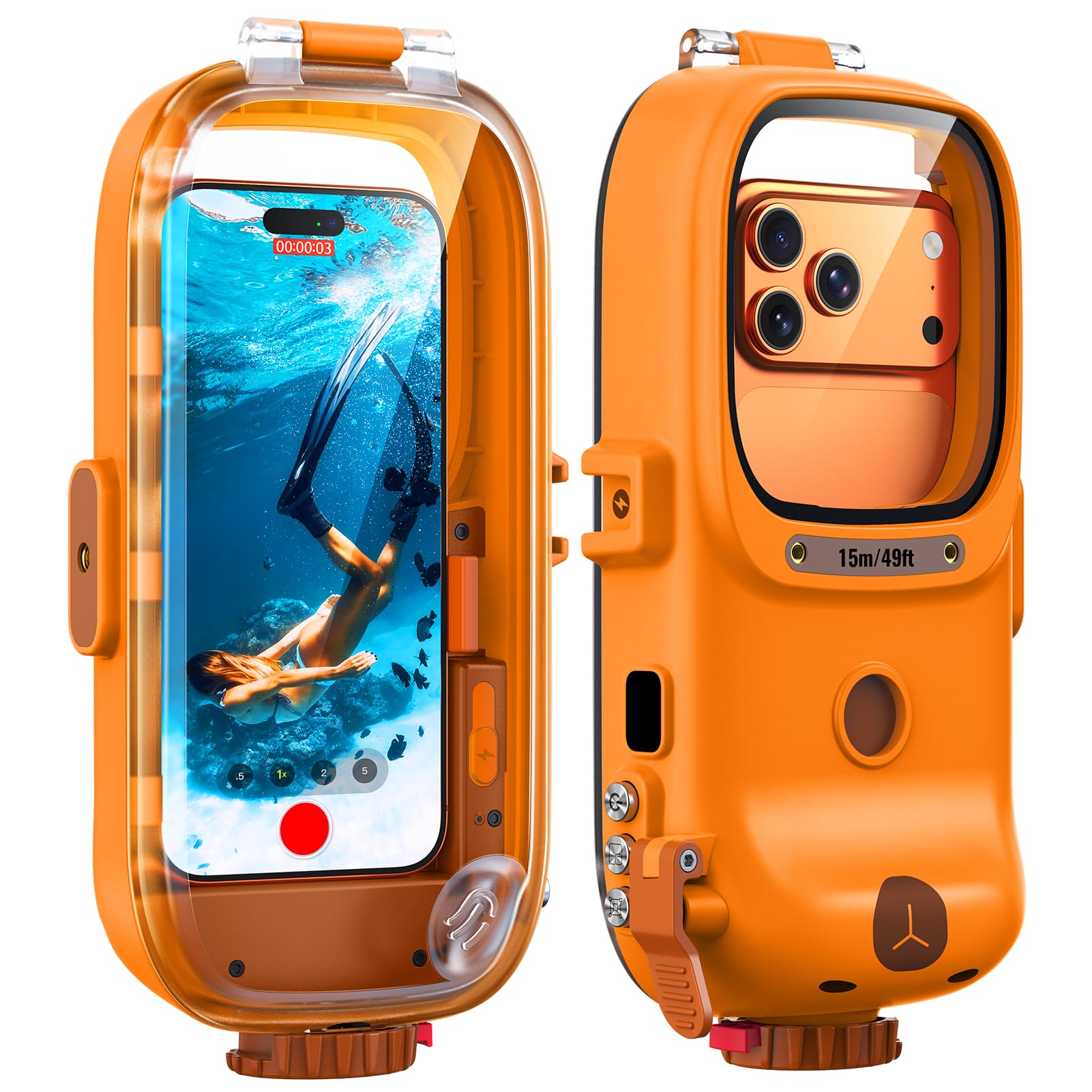 Lanhiem wasserdichte Handyhülle 15M Universelle IPX8 Tauchen Professionelle, kompatibel mit Bluetooth, Unterwasser Hülle für iPhone Samsung XiaoMi Redmi Google und Smartphones 4,7–6,9 Zoll, Orange