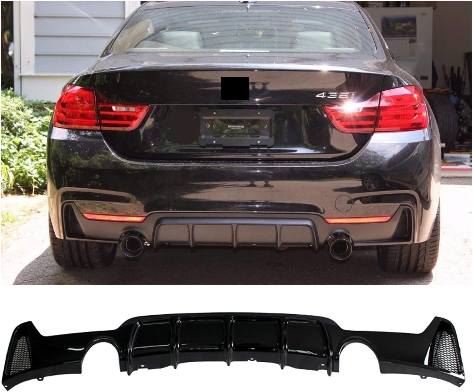Fandixin F32 Diffuser, FRP M Style Rear Bumper Diffuser Lip Single Muffler Dual CutOut for BMW 4 Series F32 F33 F36 428i 435i M-Tech M Sport (Gloss Black)