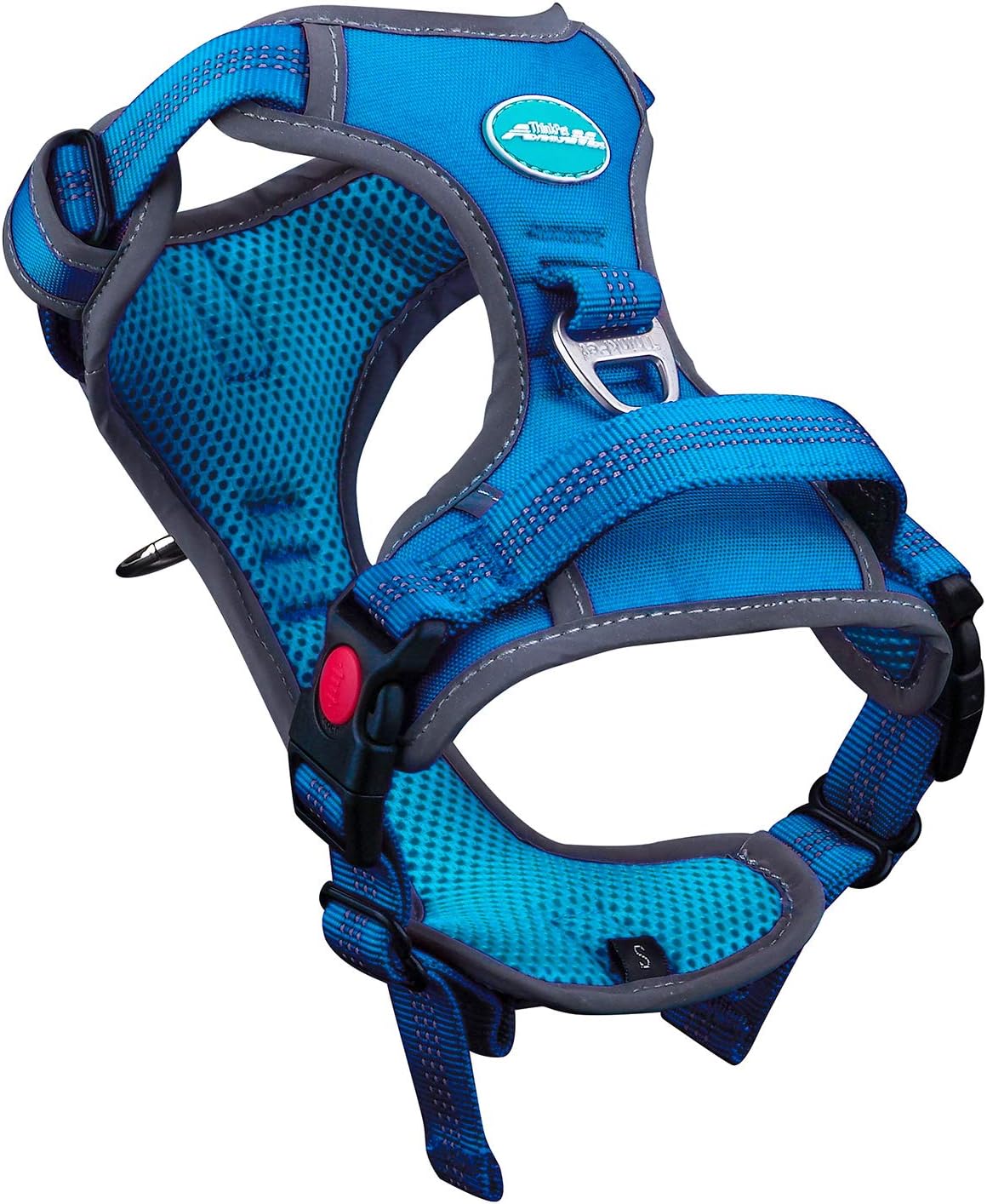 ThinkPet No Pull Harness - Breathable Sport Harness with Handle & Reflective Padded Dog Safety Vest - Adjustable, Back/Front Clip for Easy Control - M Dark Blue