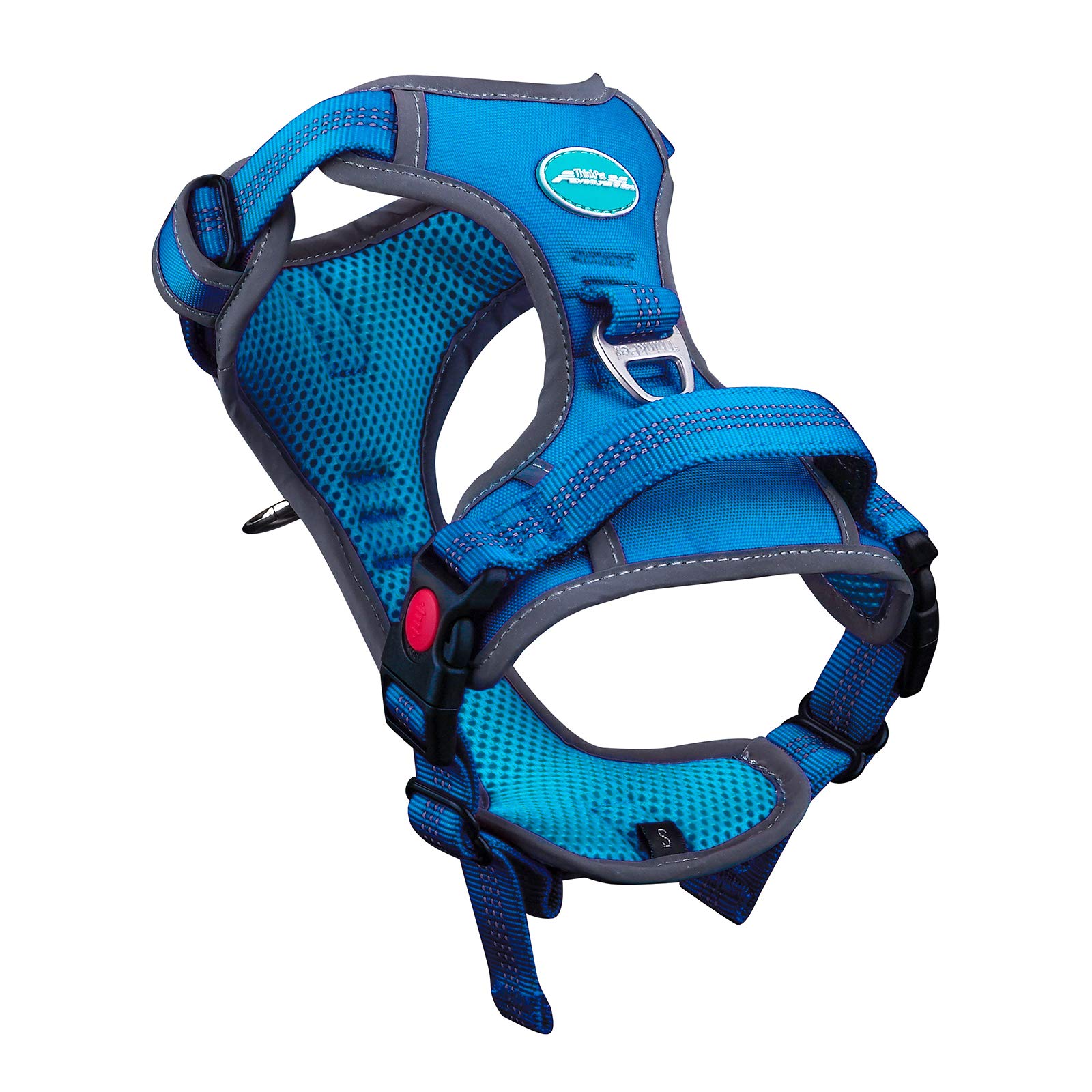 ThinkPet No Pull Harness - Breathable Sport Harness with Handle & Reflective Padded Dog Safety Vest - Adjustable, Back/Front Clip for Easy Control - M Dark Blue