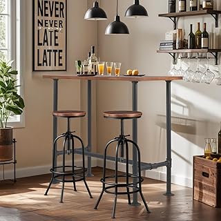 3-Piece Table & Chair Sets for Pub Kitchen Dining Living Party Bistro Breakfast, 1 Rectangular Dining Table (47.3" L x 41.3" H x 23.6" W), 2 Round Swivel Adjustable Stools (26"-32" Height), Weld