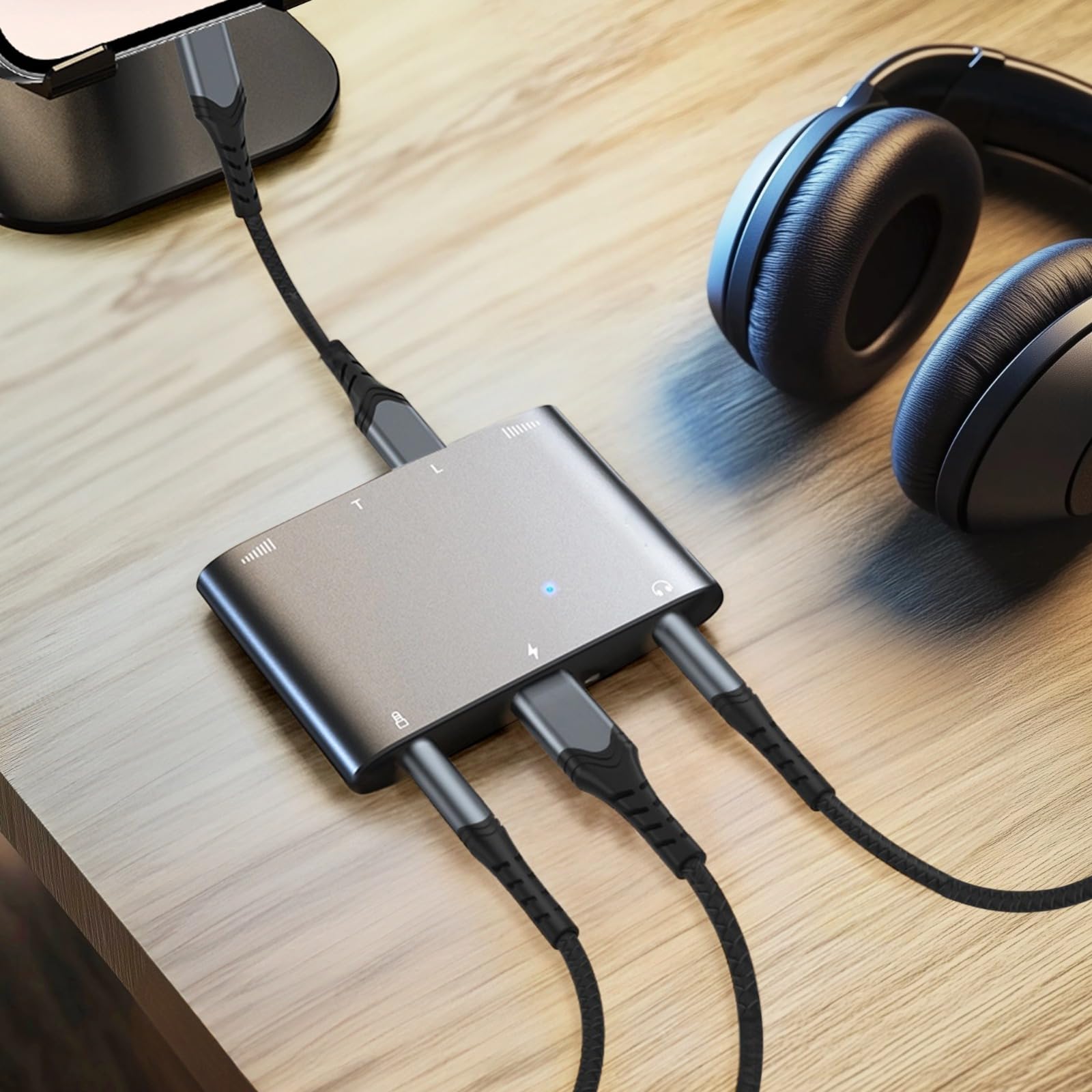 Adattatore di interfaccia audio per live streaming, convertitore doppio di schede audio stereo, audio ad alta risoluzione 32 bit/384 kHz, custodia in lega di alluminio, compatibile con registrazione