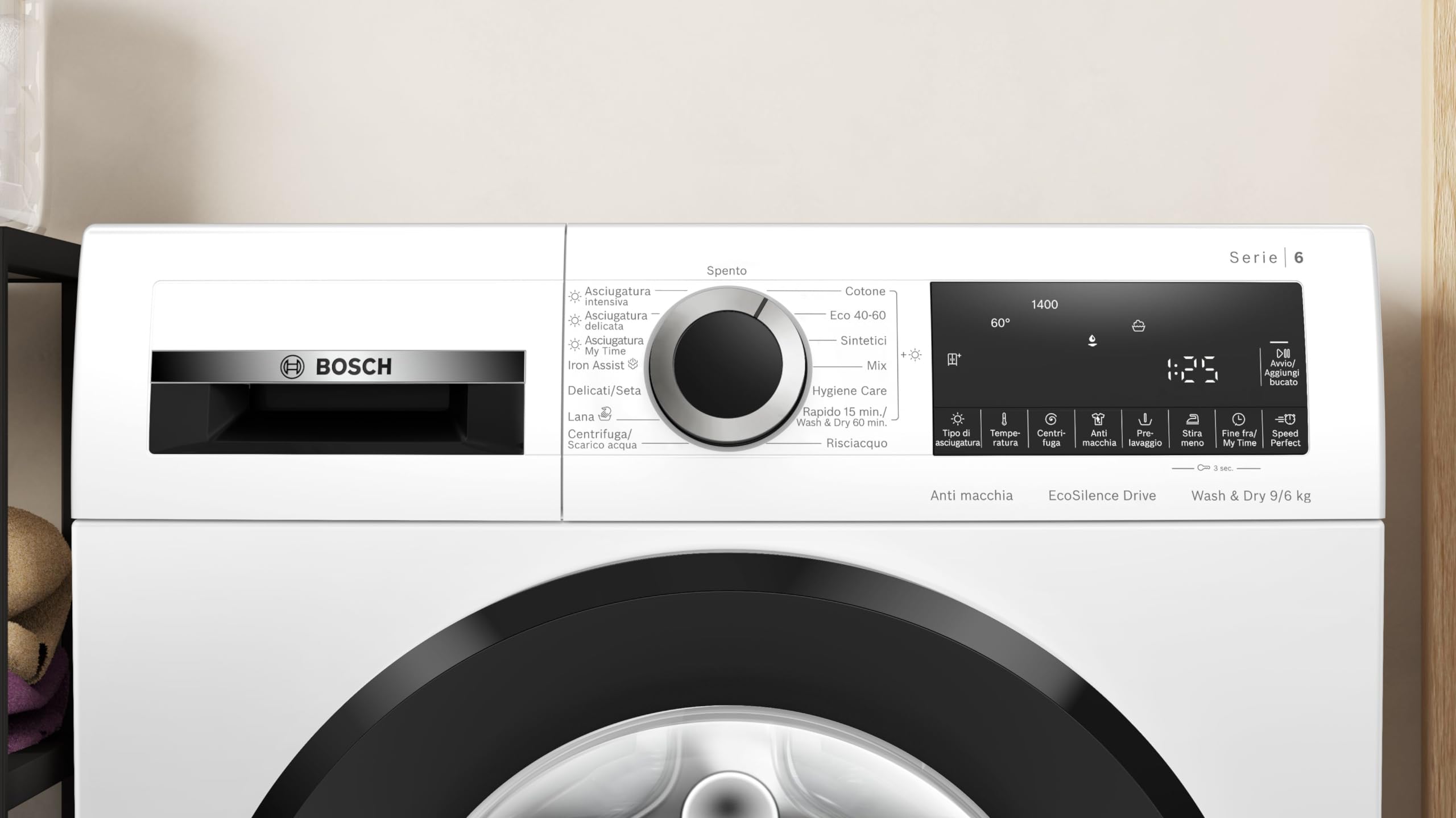 Bosch WNG24400IT Serie 6, Lavasciuga, capacità 9/6 kg, 1400 rpm, Iron Assist, Condensatore autopulente, Sistema Anti Macchia, Speed Perfect