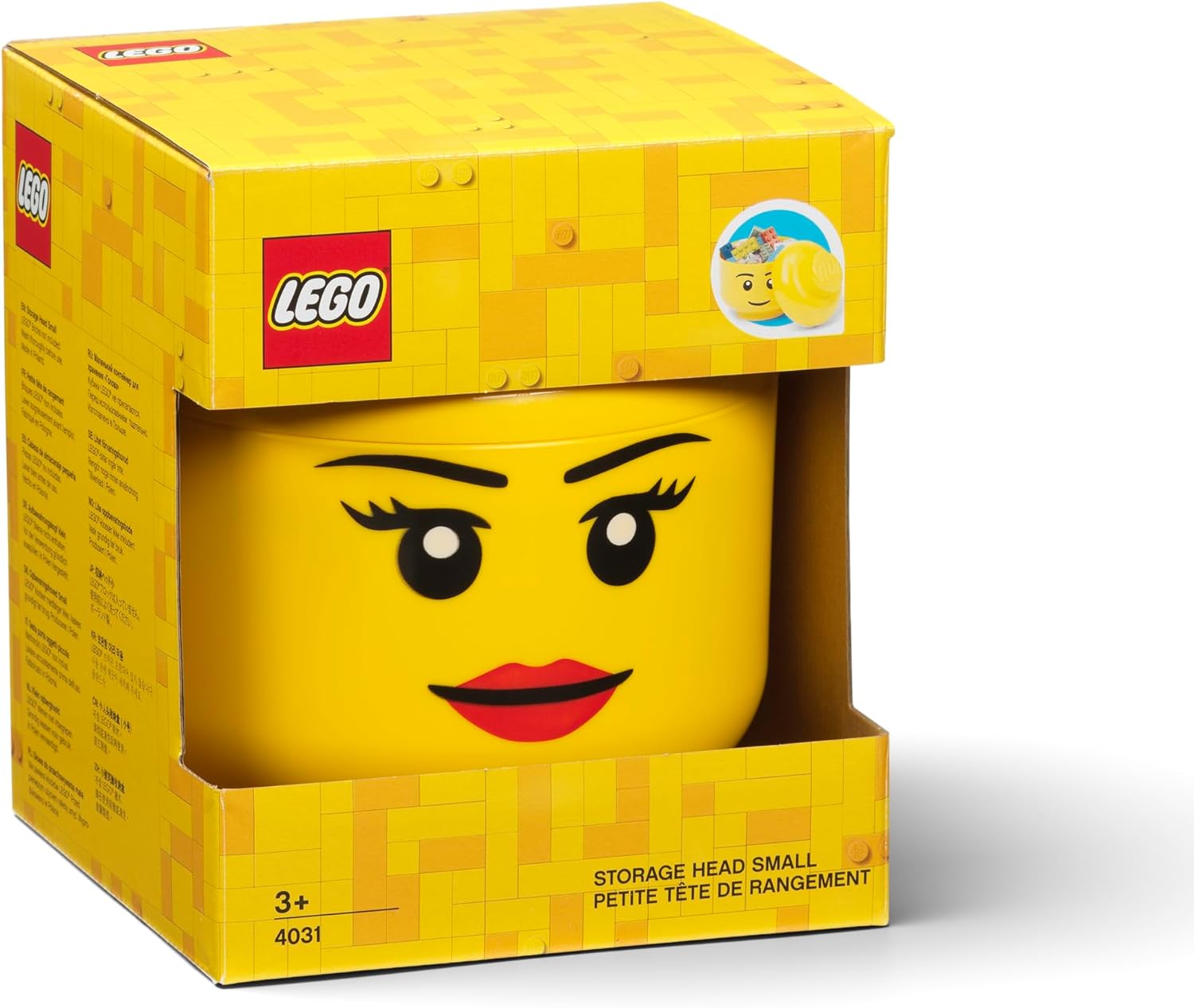 LEGO Storage Head Small Girl- Officially Licensed Minifigure Lego Container, Stackable Head Storage Bin, PVC-Free, Bright Yellow