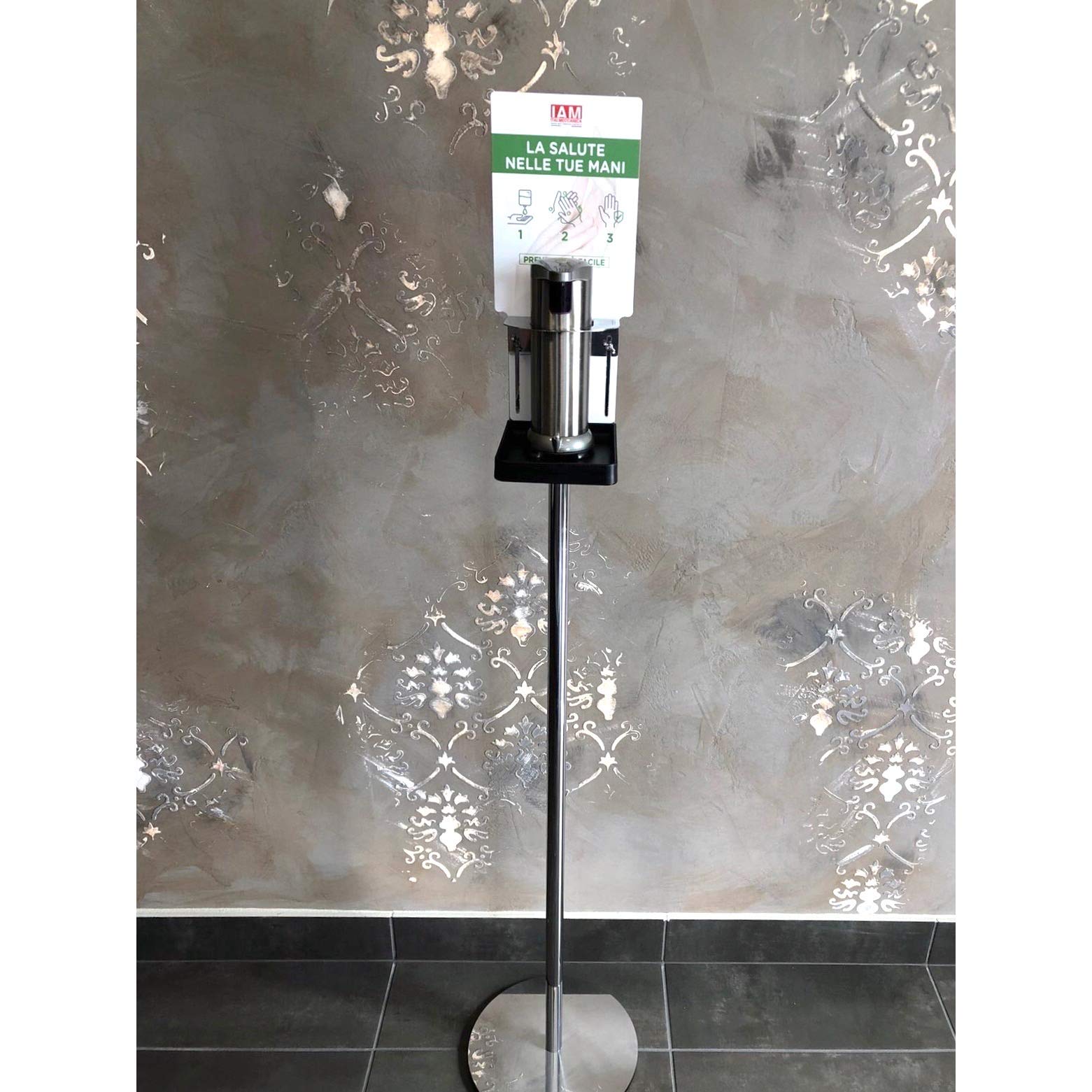 Piantana Dispenser automatico ad infrarossi | Dispenser a Parete Automatico | per gel igienizzante | Sapone Mani | mani in Acciaio Inossidabile (Piantana Dispenser 250 ml)