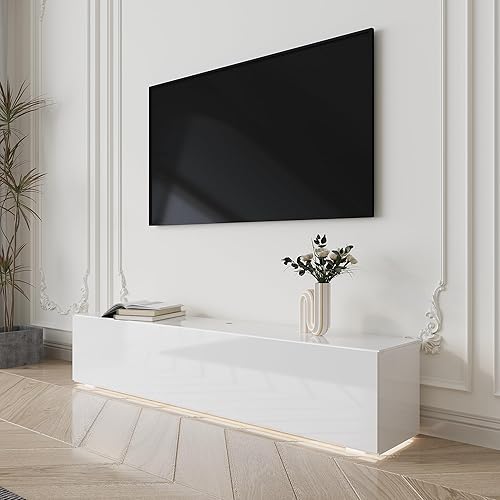 Miniatura 3 de DMAITH Soporte de TV flotante con LED para TV de 60, 65, 70 pulgadas, brillante centro de entretenimiento moderno montado en la pared con