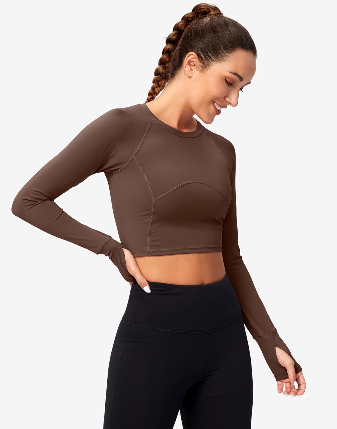 SANTINY Women's Long Sleeve Crop Workout Tops Slim Fit Gym Yoga Running Shirts for Women - Image 2