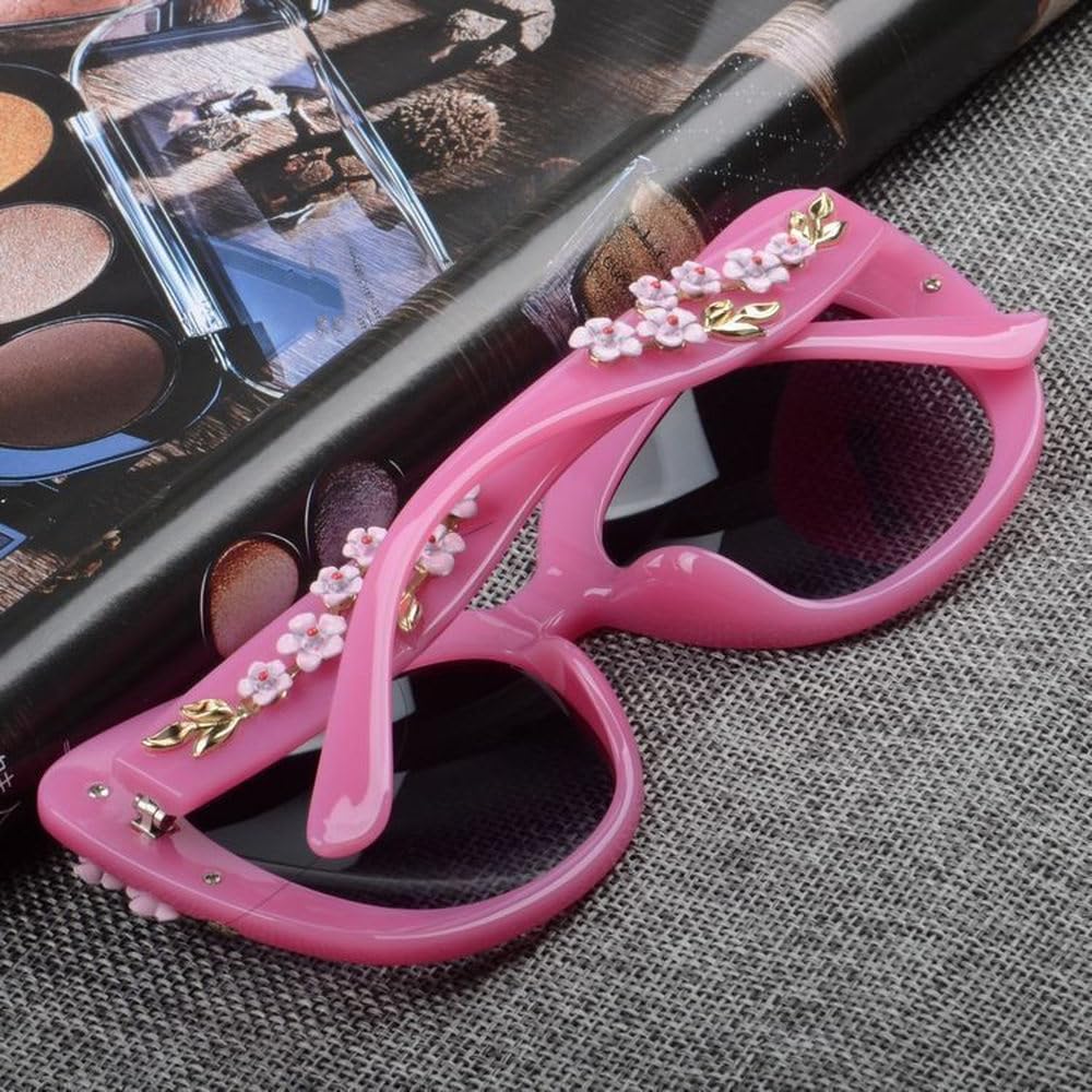 Róża Fantazyjne Dekoracyjne Okulary Modne Retro Projekt Kwiatowe Okulary Przeciwsłoneczne Damskie Vintage Metalowe Różowe Flores Kocie Oko