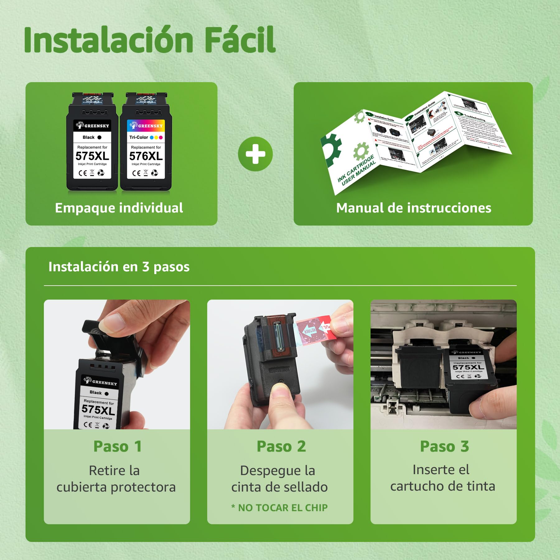GREENSKY PG-575XL CL-576XL Cartuchos de Tinta para Canon 575 576 Negro y Color PIXMA TS3750i TS3751i TR4756i