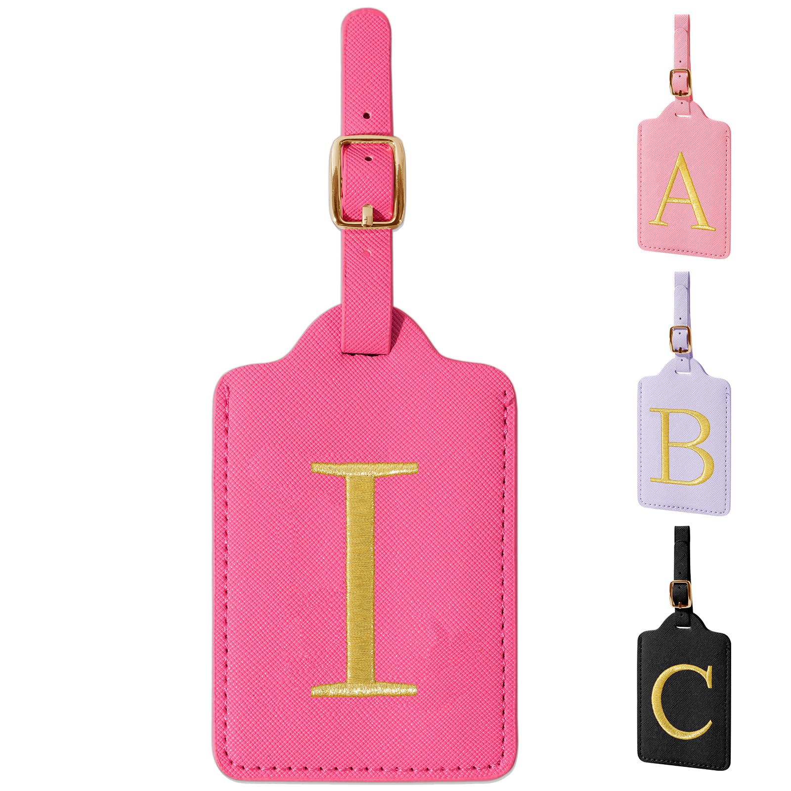 Personalized Initial Luggage Tags for Suitcase, Rose Red Leather Cute Luggage Tags with Privacy Cover Name Card, Embroidered Custom Monogram Luggage