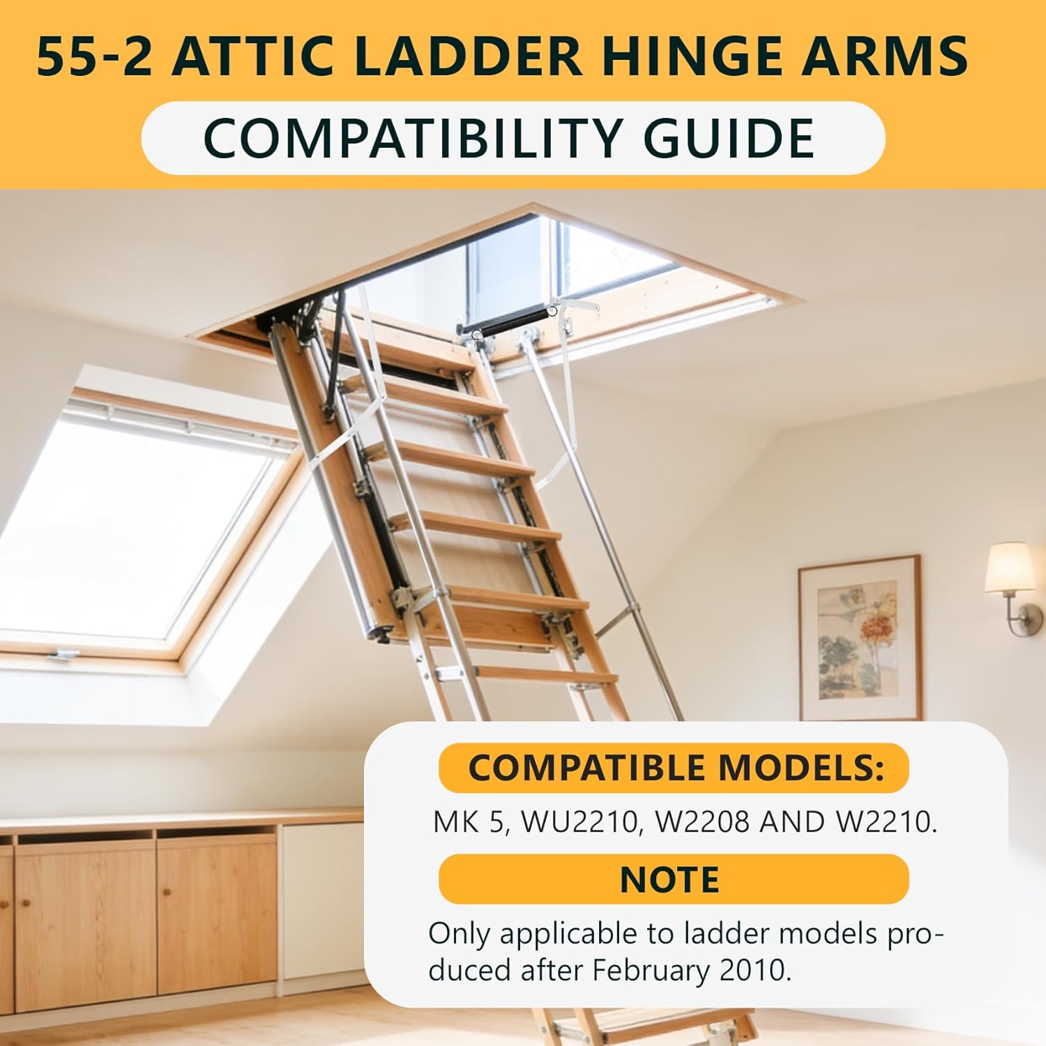 55-2 Attic Ladder Hinge Arms with Springs, Suitable for Werner Attic Ladders Manufactured After 2010, Compatible with Werner Mk5, WU2210, W2208, W2210, Heavy Duty Thick Galvanized Material