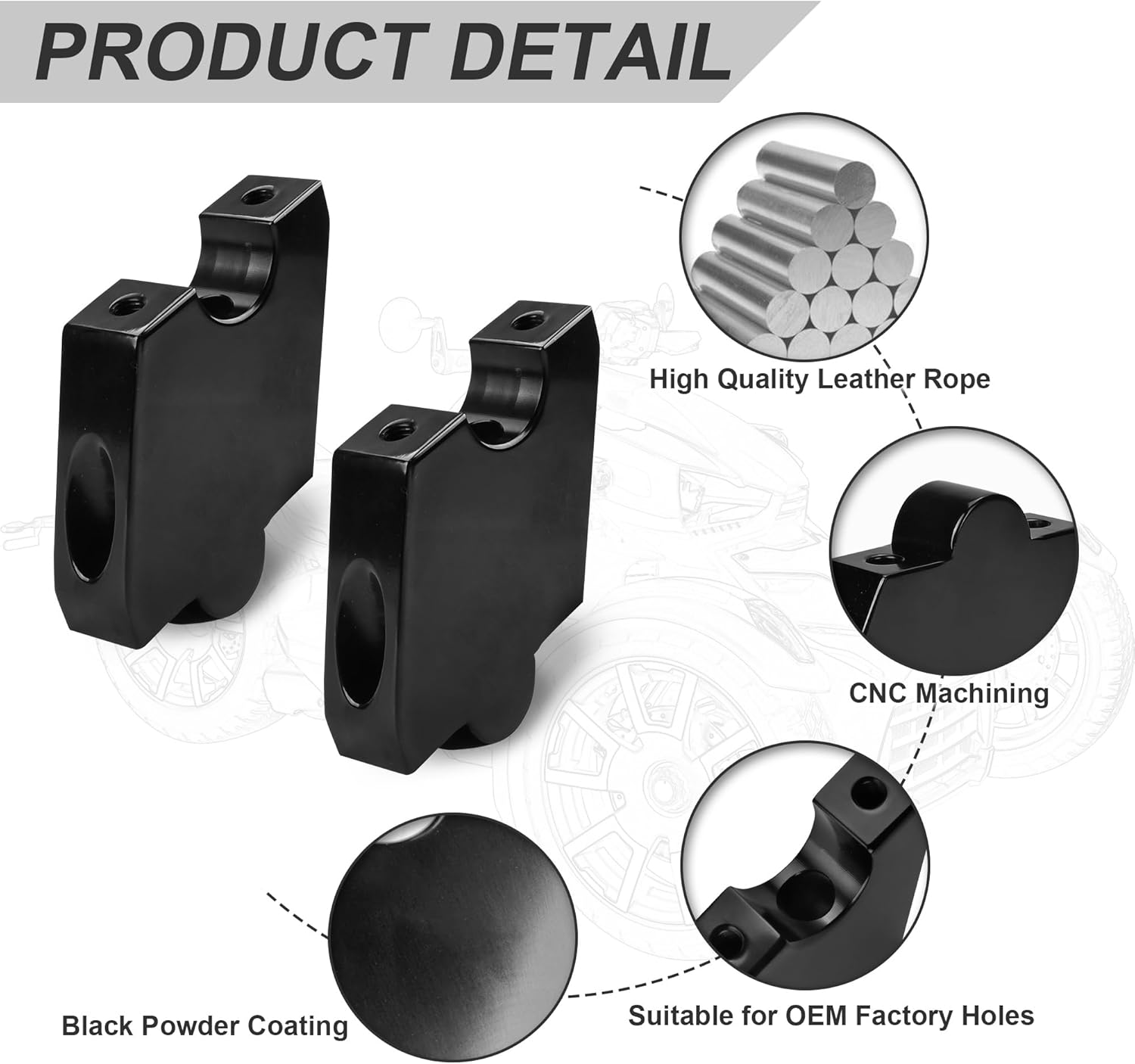 Aluminum Handlebar Riser Fit for Can-AM Ryker 600/900 / Rally (2019-2025) & Sport (2022-2025) 2" Up & 7/8" Back Handle Bar Risers Mount Clamp Adaptor #41-418