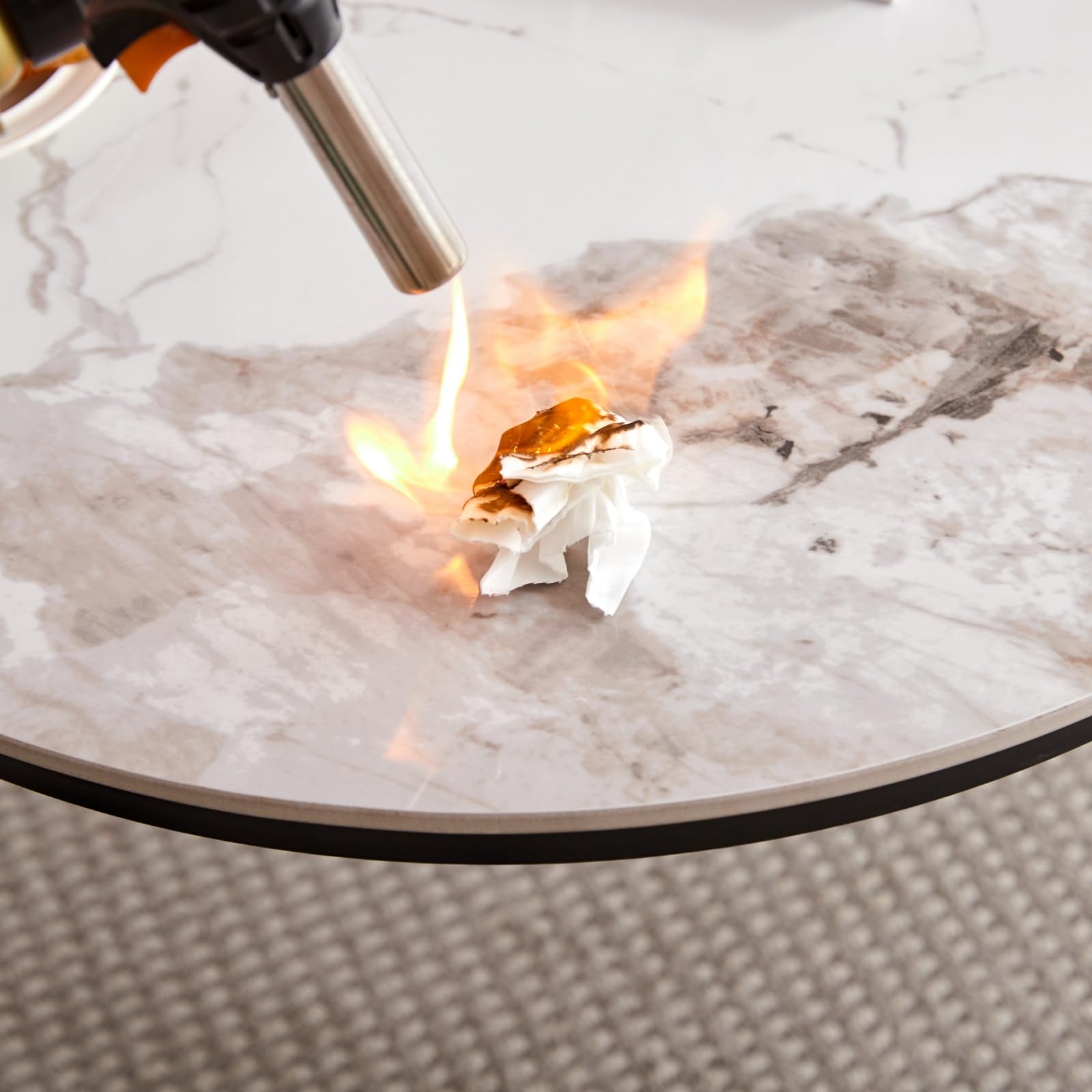 Runder Couchtisch, Beistelltisch aus Pandora-Sinterstein für das Wohnzimmer, Nordischer Couchtisch mit Metallbeinen, Geeignet für Wohnzimmer, Balkon, Schlafzimmer – Schwarzer Rahmen
