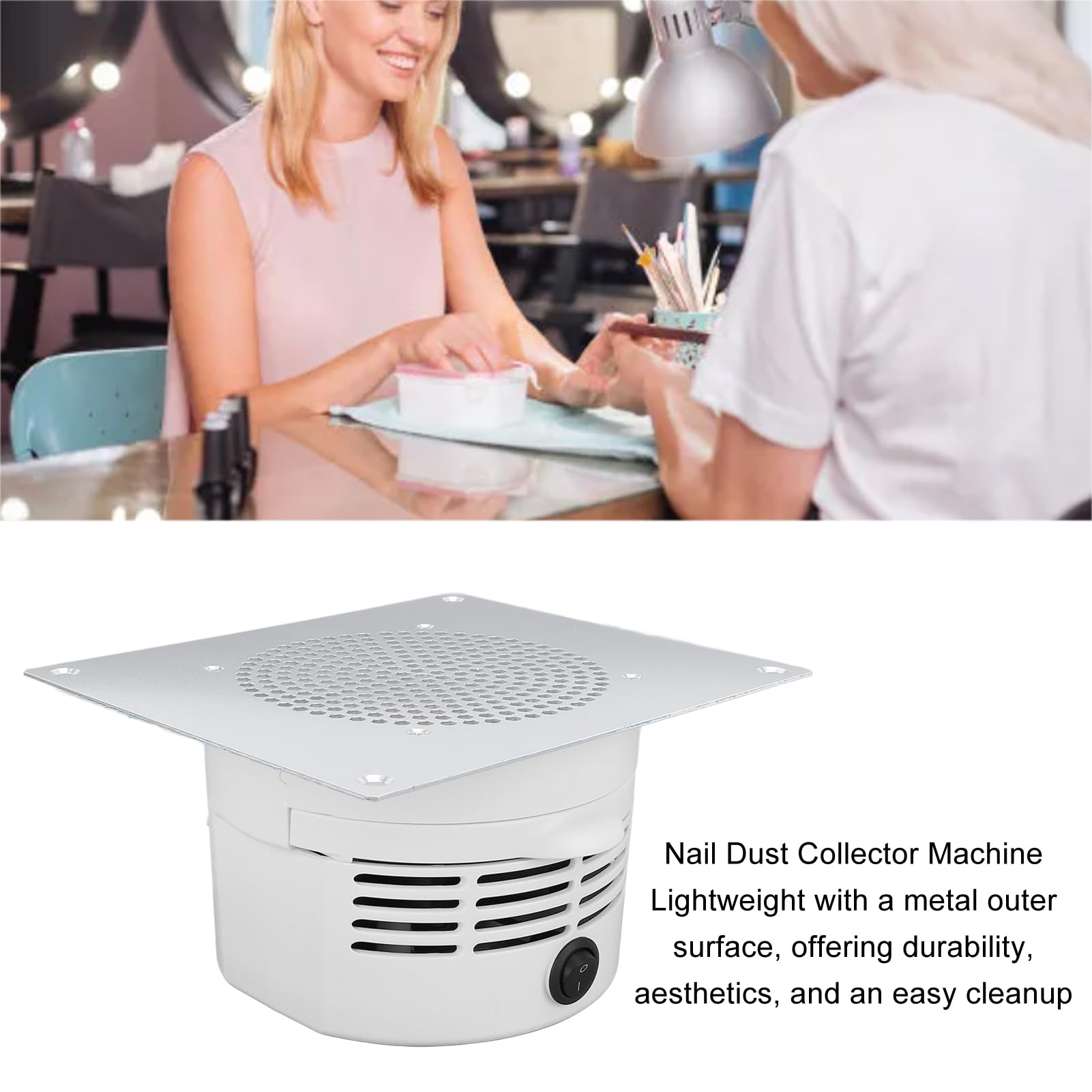 Colector de Polvo de Uñas, Aspirador de Uñas Integrado en la Mesa, Aspirador de Uñas con Superficie Metálica con Filtro Reutilizable, Potente Ventilador para Herramientas de