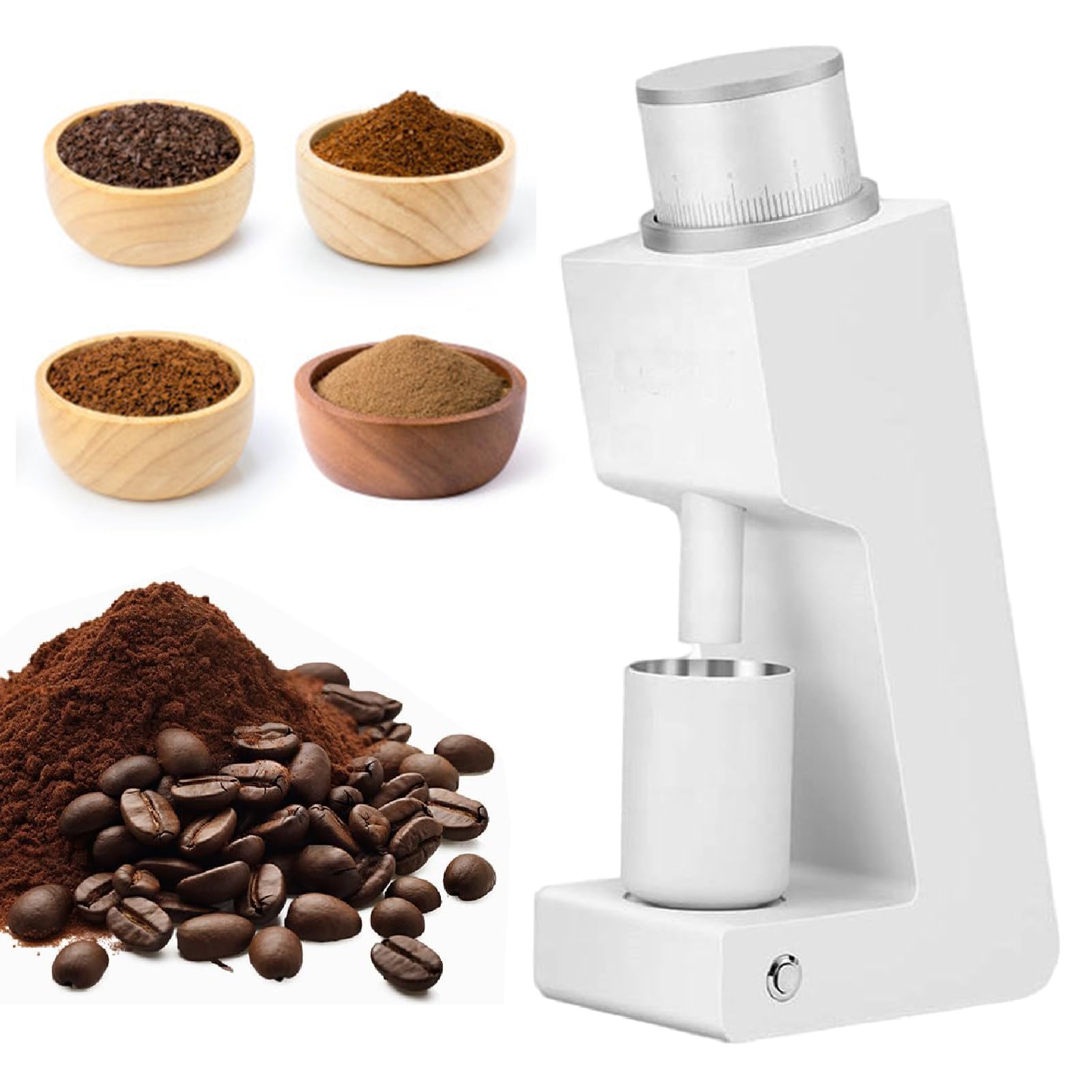 SENJINGHUA Coffee Grinder, Single Dose Burr Coffee Grinders with Magnetic Powder Collecting Cup, Electric Coffee Bean Grinder with Anti-Static Design, for Home Use,White