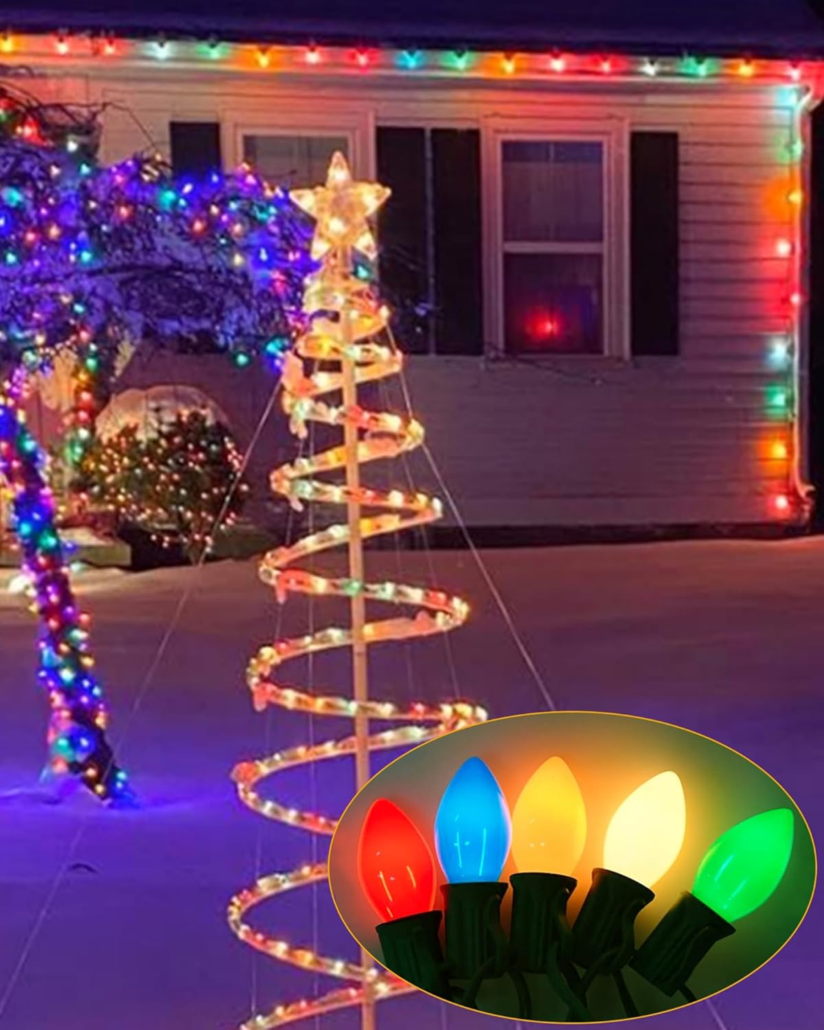 25 Pack C7 Christmas Light Bulbs, C7 Ceramic Multicolor Christmas Lights Replacement Bulb, Vintage Incandescent Light Bulbs for Outdoor String Lights Nightlight Chandelier, E12 Candelabra Base, 5 Watt
