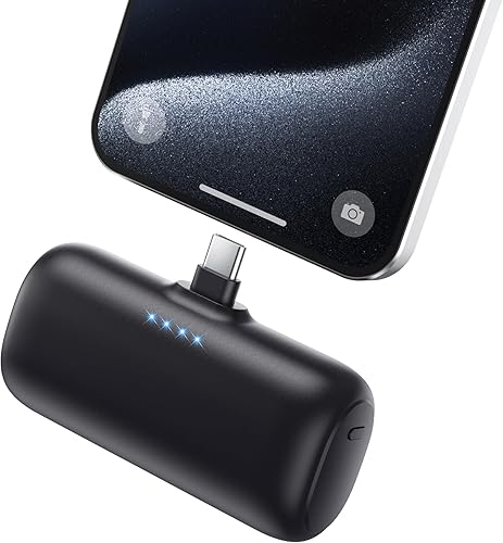 Mini cargador portátil USB-C Power Bank, cargador de teléfono portátil de 5200 mAh, paquete de batería de enchufe compacto compatible con iPhone