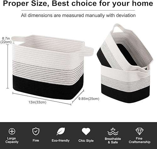 Vista 54 de OIAHOMY Cesta de almacenamiento, cestas tejidas para almacenamiento, cesta de cuerda de algodón para juguetes, cestas de toalla para baño, paquete