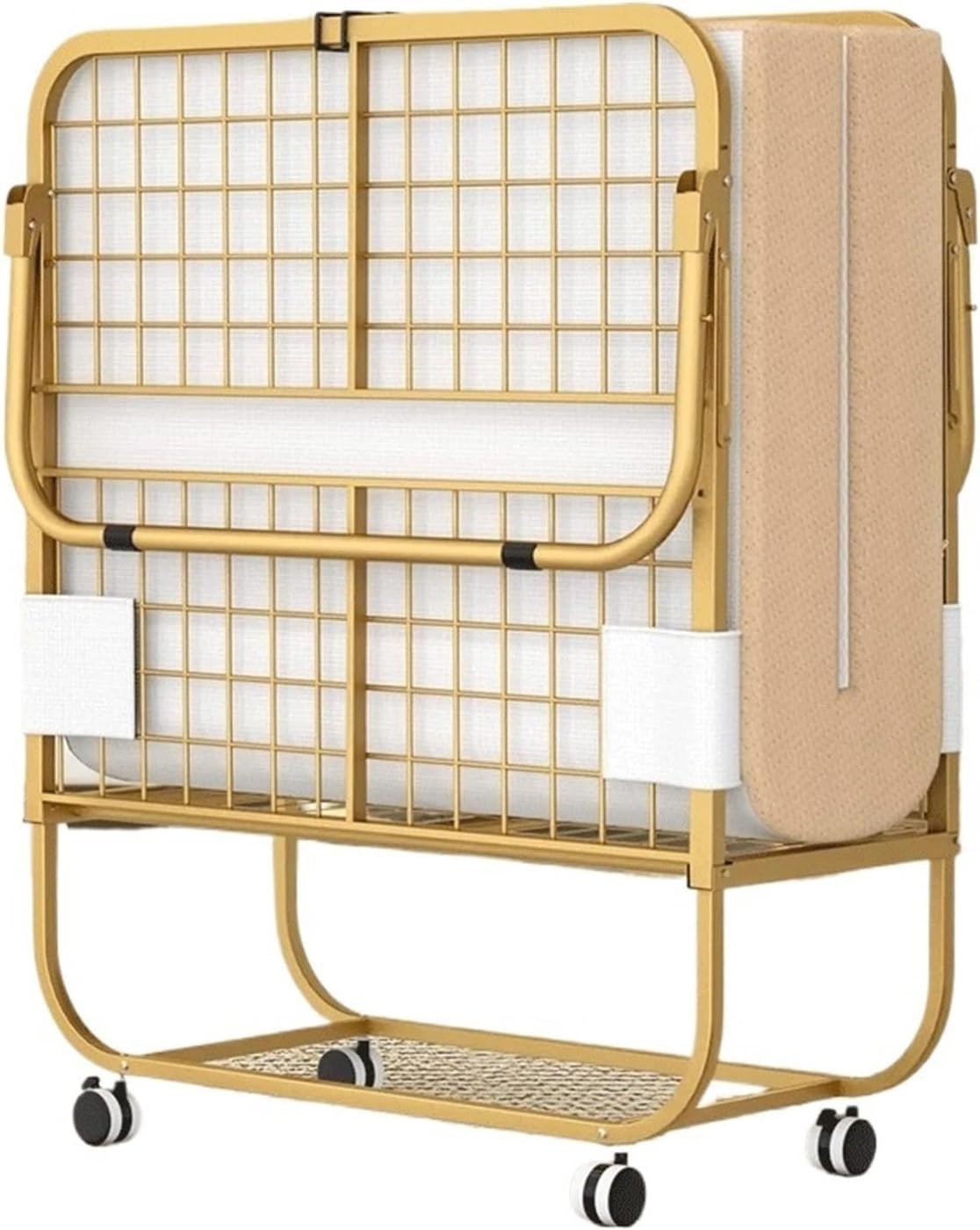 Portable Foldable Bed with Storage Cover Rollaway Bed for Adults with Memory Foam Mattress and Metal Frame