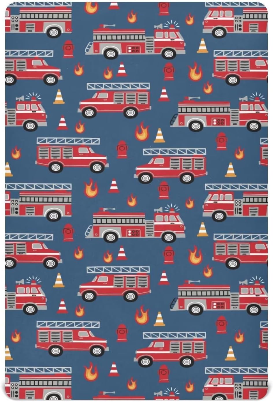 Fire Trucks Print Crib Sheet Red Fire Fighting Supplies Mattress Cover for Boys Girls 52" x 28" Baby Bed Sheet for Nursery Decor