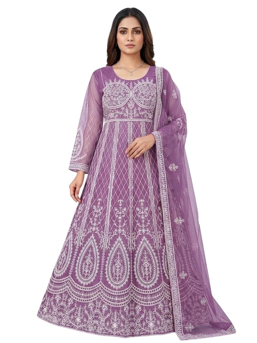 julee Women's Net Embroidered Semi-Stitched Gown Bindi Gown-GEM-picture-49