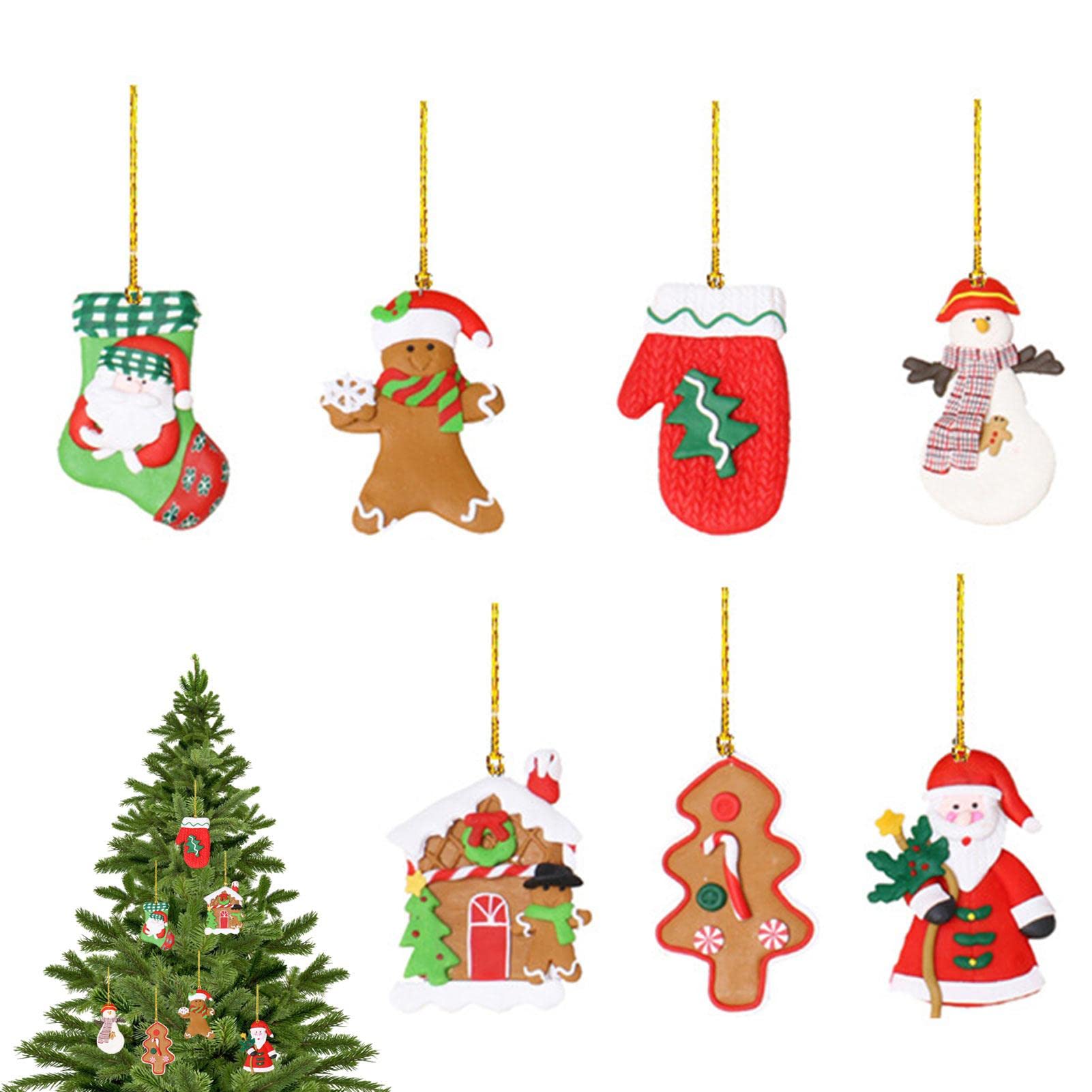 Adornos navideños para colgar Voiakiu: juego de 7 piezas de pan de jengibre y Papá Noel