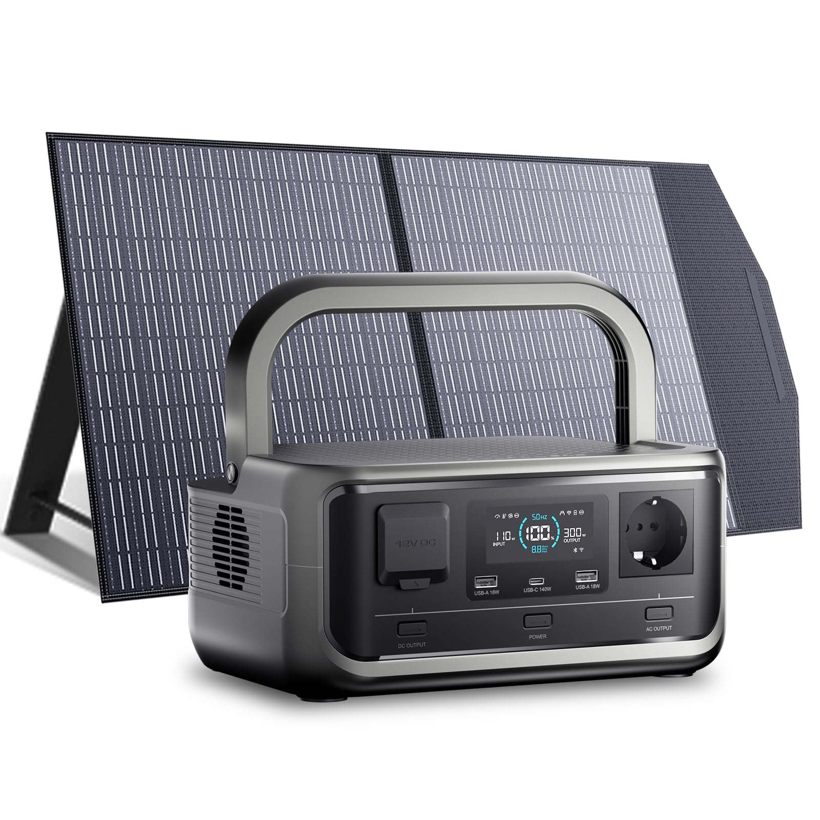 ALLPOWERS VOLIX P300 Generador Solar Portátil 300W(pico 600W)/256Wh,Batería LiFePo4,SAI<20ms,MPPT 110W max,Carga Rápida 80% en 1h,Incluye Panel Solar SP027-100W,para Hogar Emergencias Exteriores
