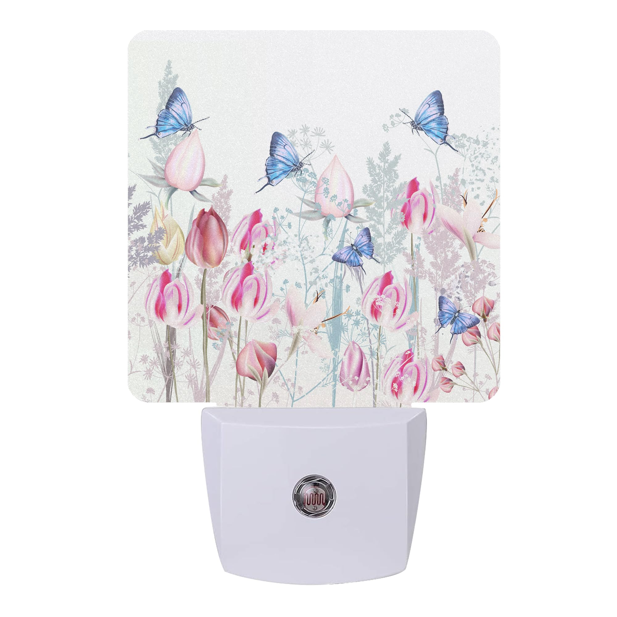 Flower Night Light,Butterfly Night Lights Plug into Wall with Dusk to Dawn Sensor,Lamp for Bedroom Bathroom Hallway Nightlight for Women Girls