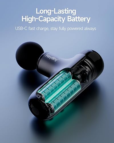 Miniatura 8 de Mini pistola de masaje con calor, pistola de masaje de tejido profundo, masajeador muscular de percusión portátil con 4 cabezales de masaje