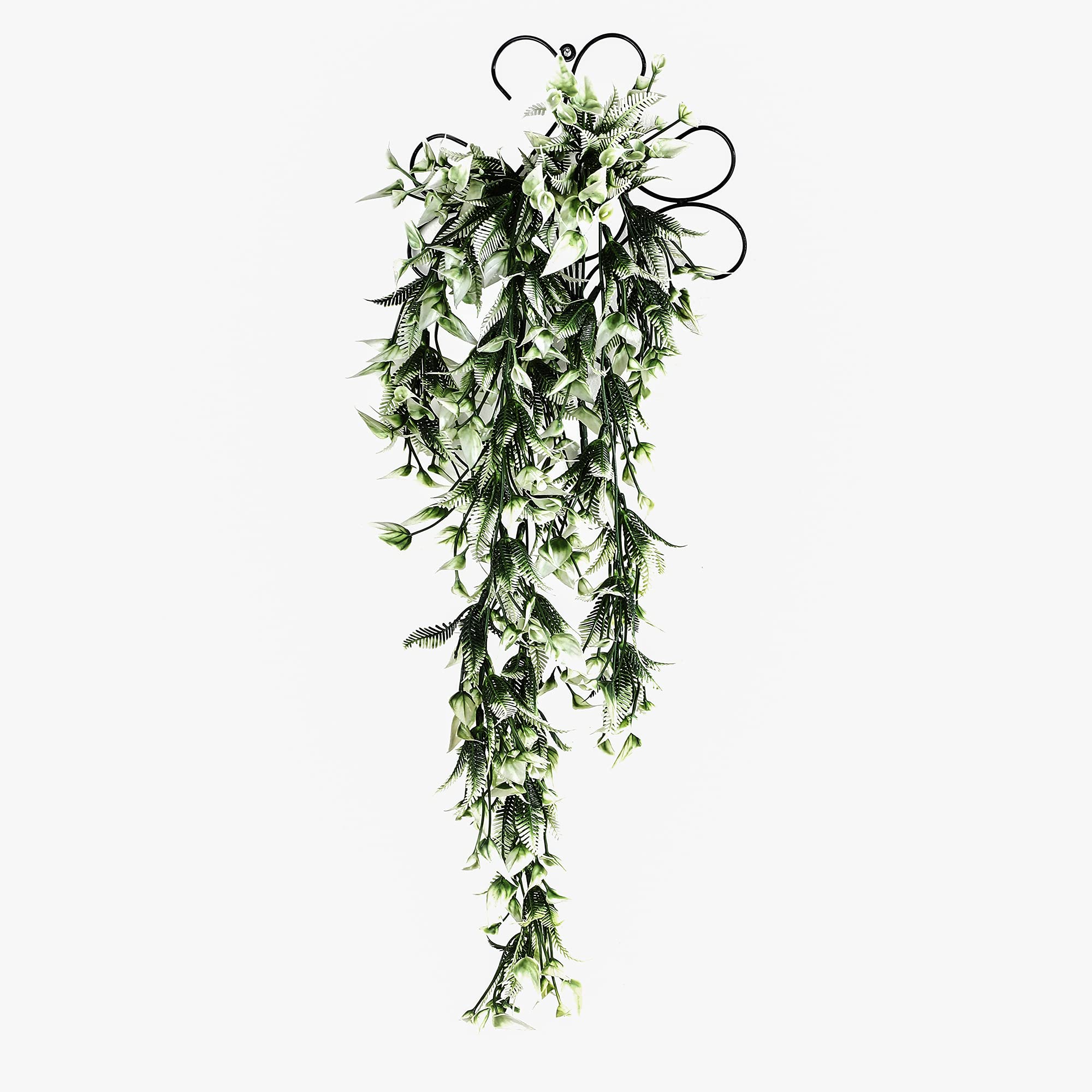 Foliyaj Artificial Greenish White Flower Leaf Vine with Metal Wall Stand | Decoration Items for Living Room | Creeper for Wall Decor (Length 70 cm + 1 Metal Wall Stand)